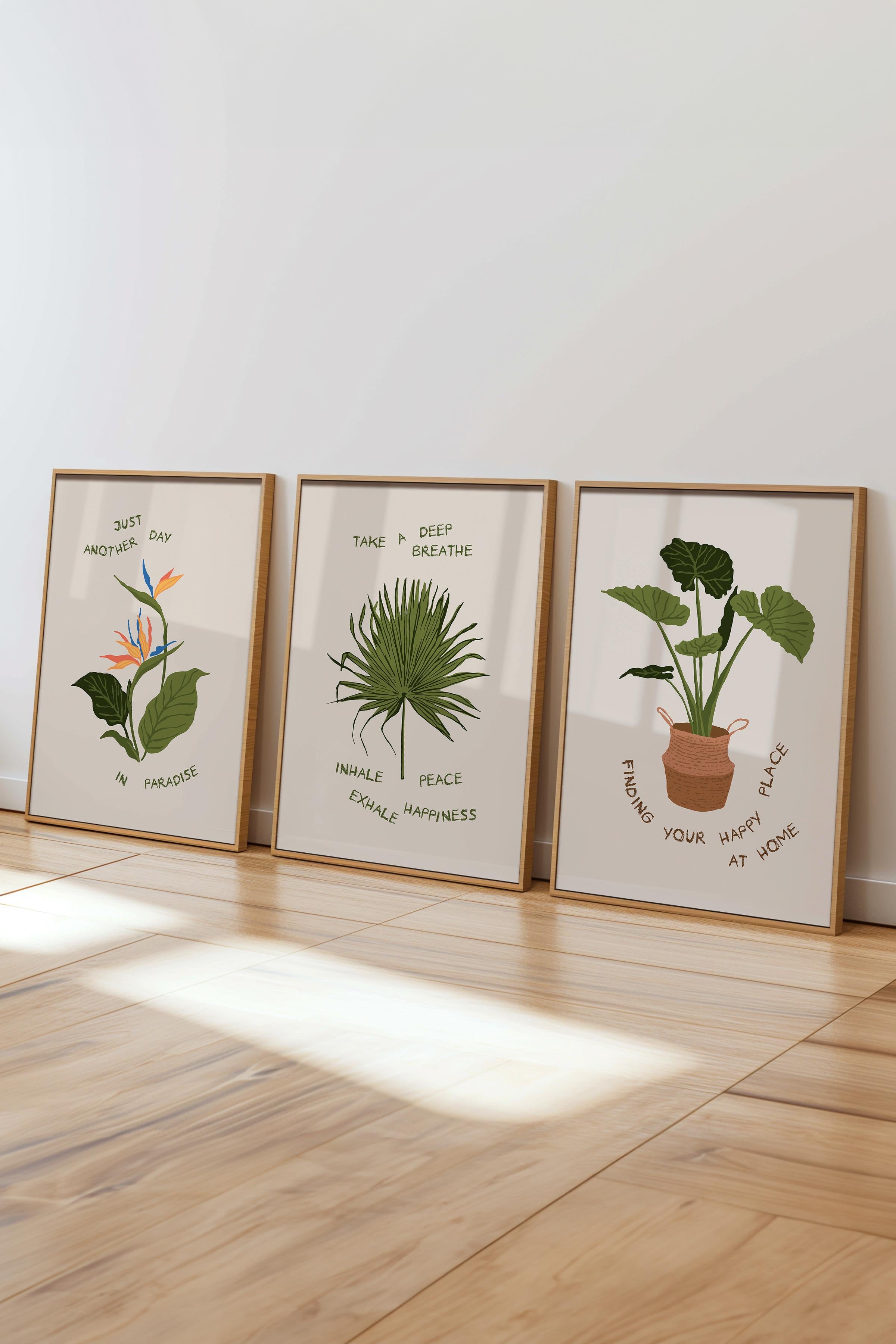 Çerçeveli Tablo Seti, 3 Adet Ahşap Çerçeve ve Minimalist Çizim Temalı Poster Seti, No:300532