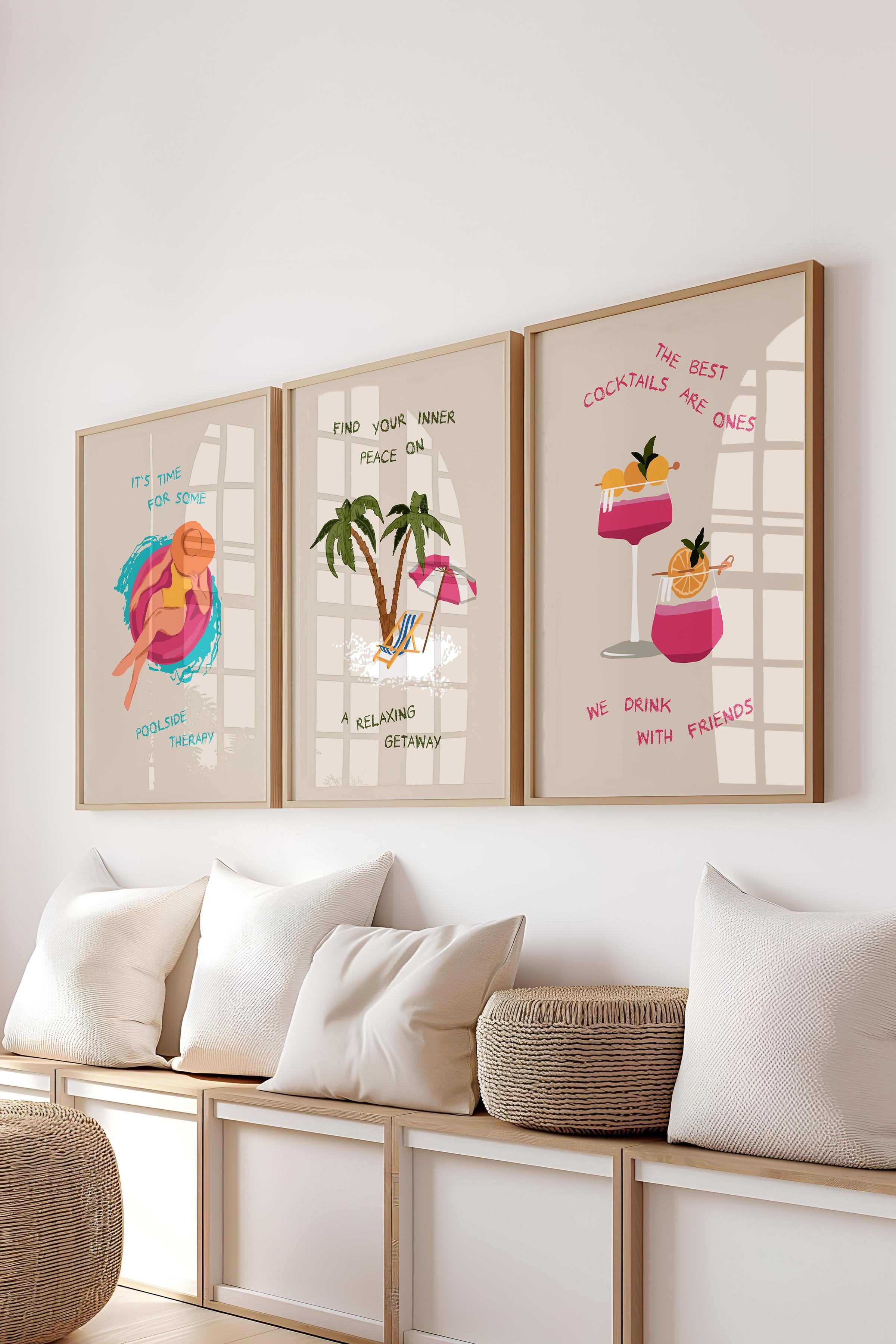 Çerçeveli Tablo Seti, 3 Adet Ahşap Çerçeve ve Minimalist Çizim Temalı Poster Seti, No:300533