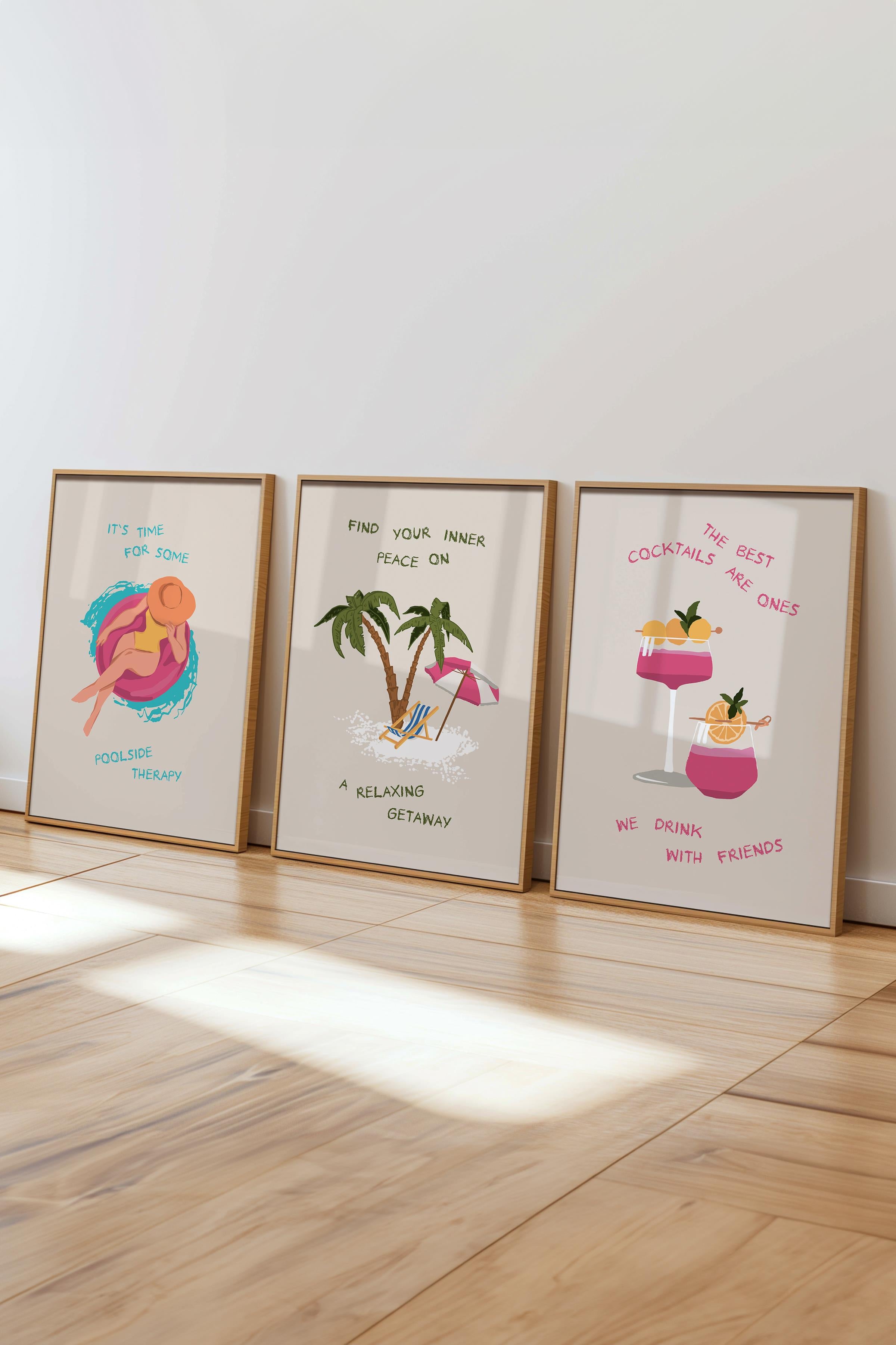 Çerçeveli Tablo Seti, 3 Adet Ahşap Çerçeve ve Minimalist Çizim Temalı Poster Seti, No:300533