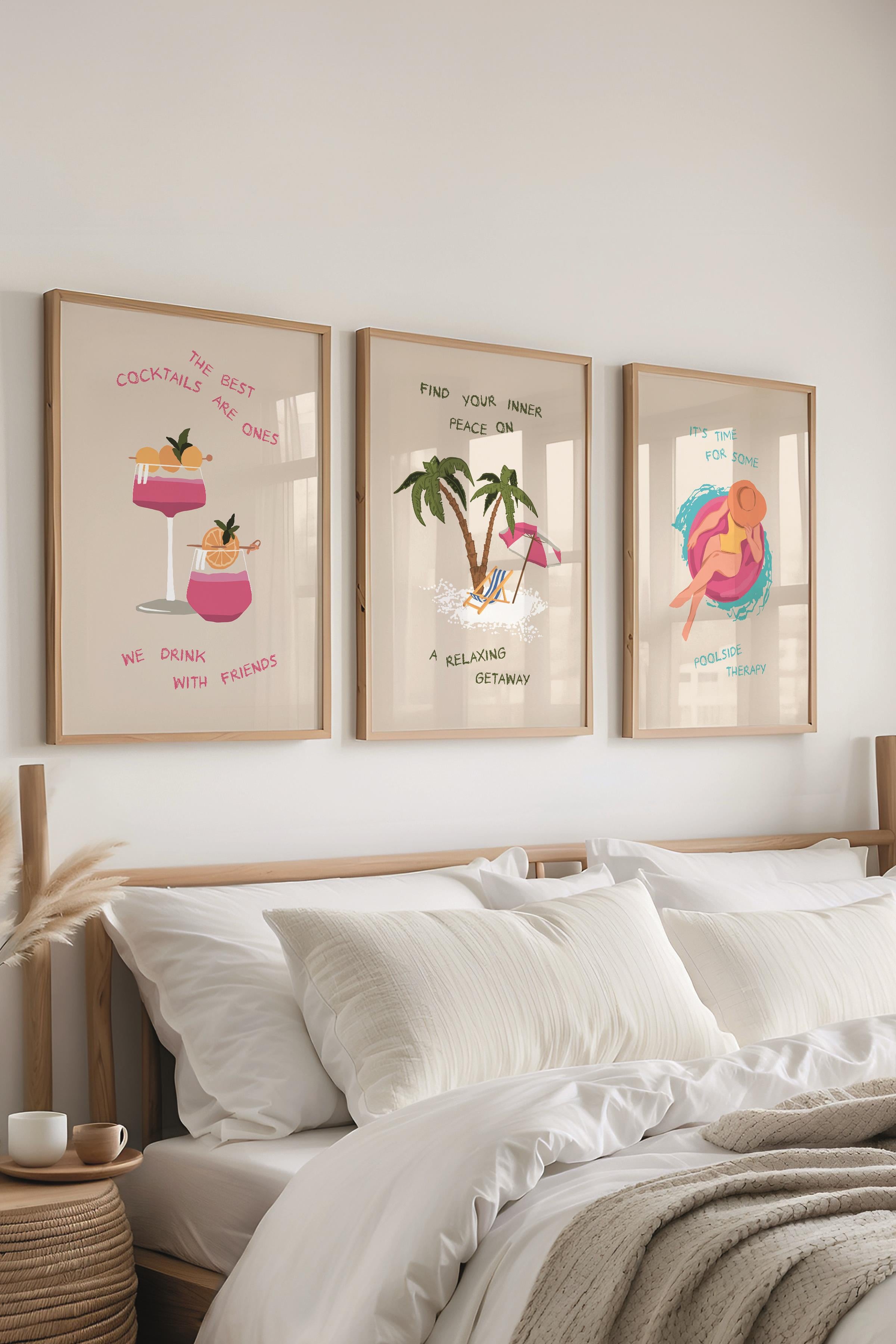 Çerçeveli Tablo Seti, 3 Adet Ahşap Çerçeve ve Minimalist Çizim Temalı Poster Seti, No:300533