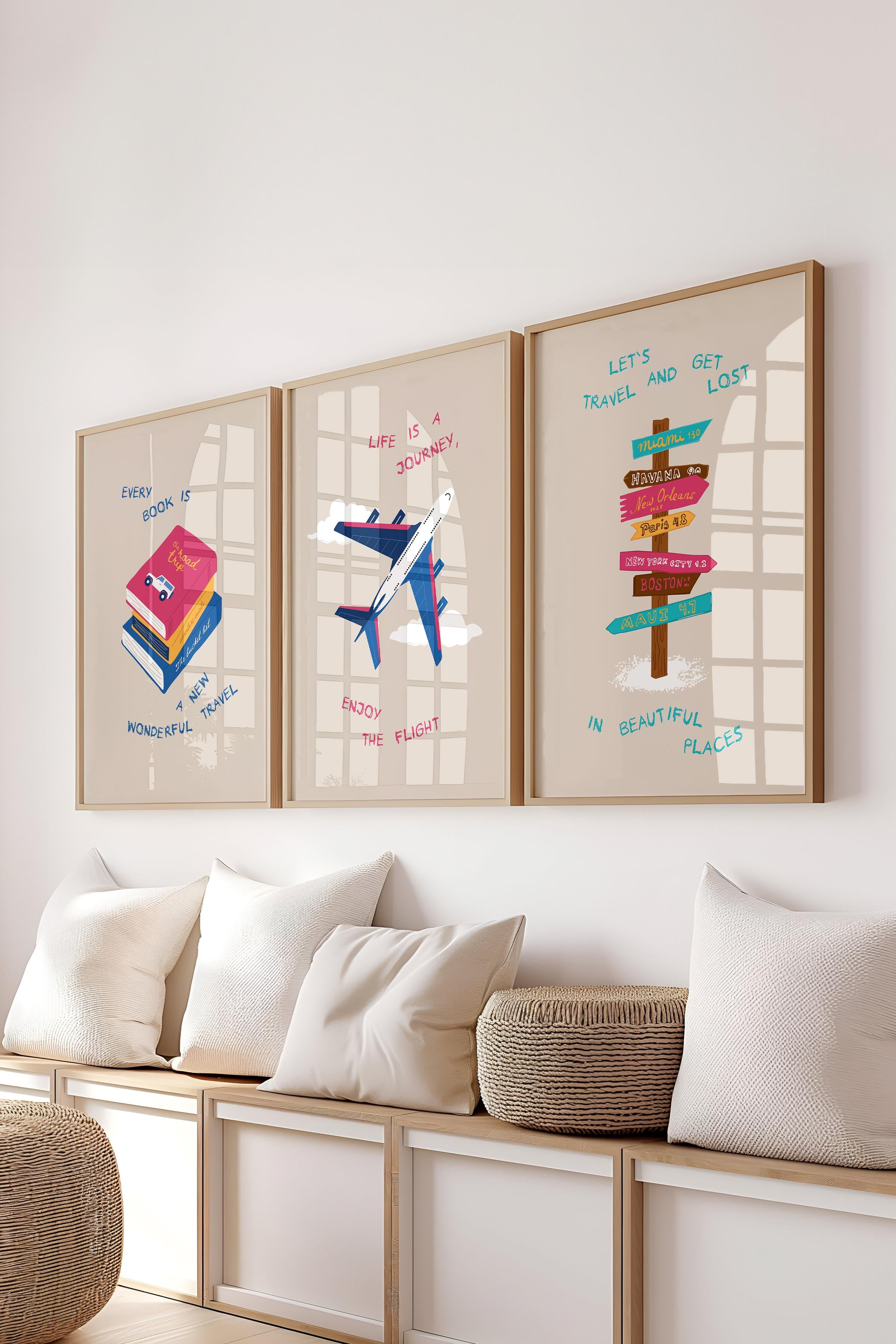 Çerçeveli Tablo Seti, 3 Adet Ahşap Çerçeve ve Minimalist Çizim Temalı Poster Seti, No:300534