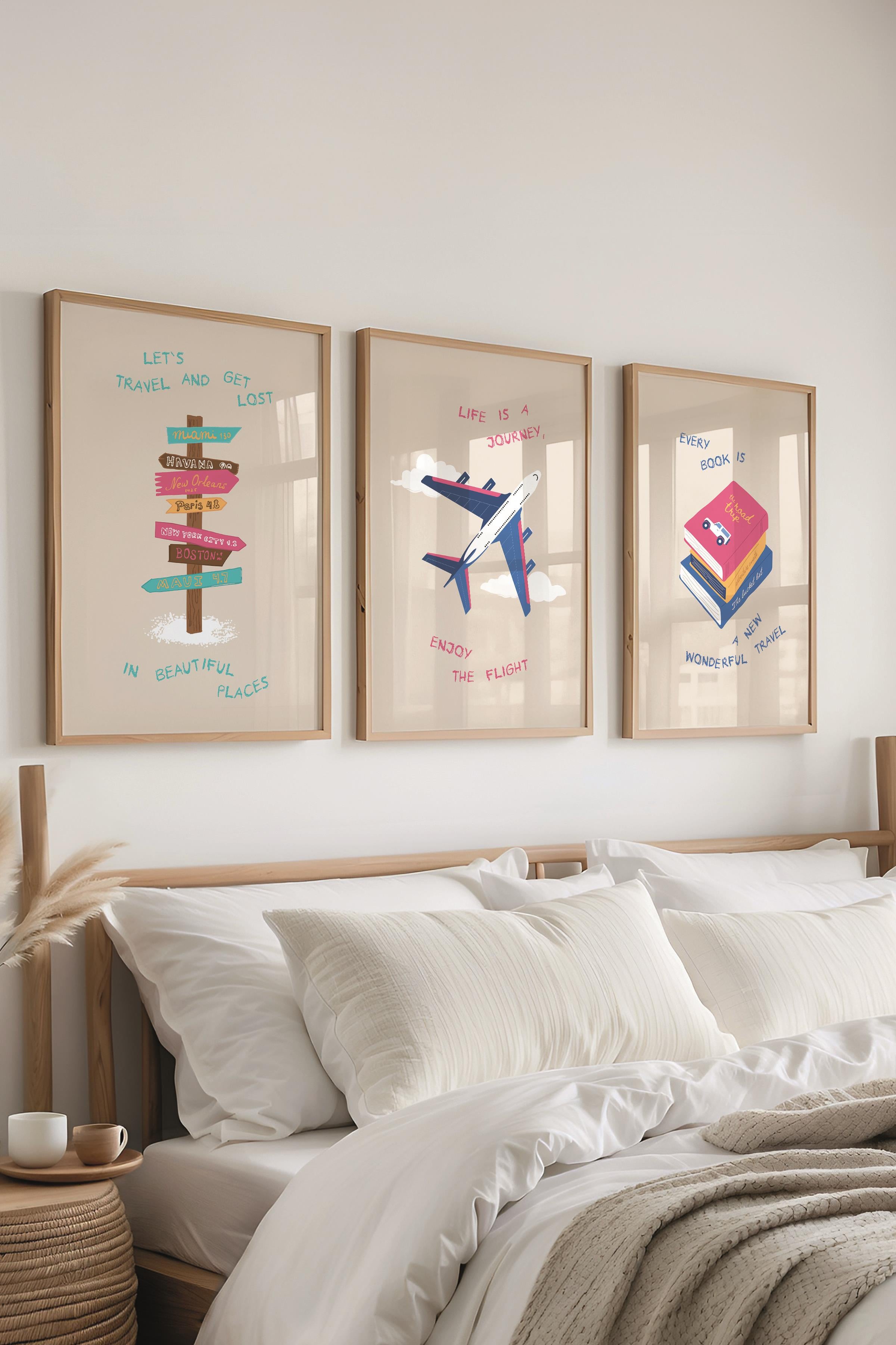 Çerçeveli Tablo Seti, 3 Adet Ahşap Çerçeve ve Minimalist Çizim Temalı Poster Seti, No:300534