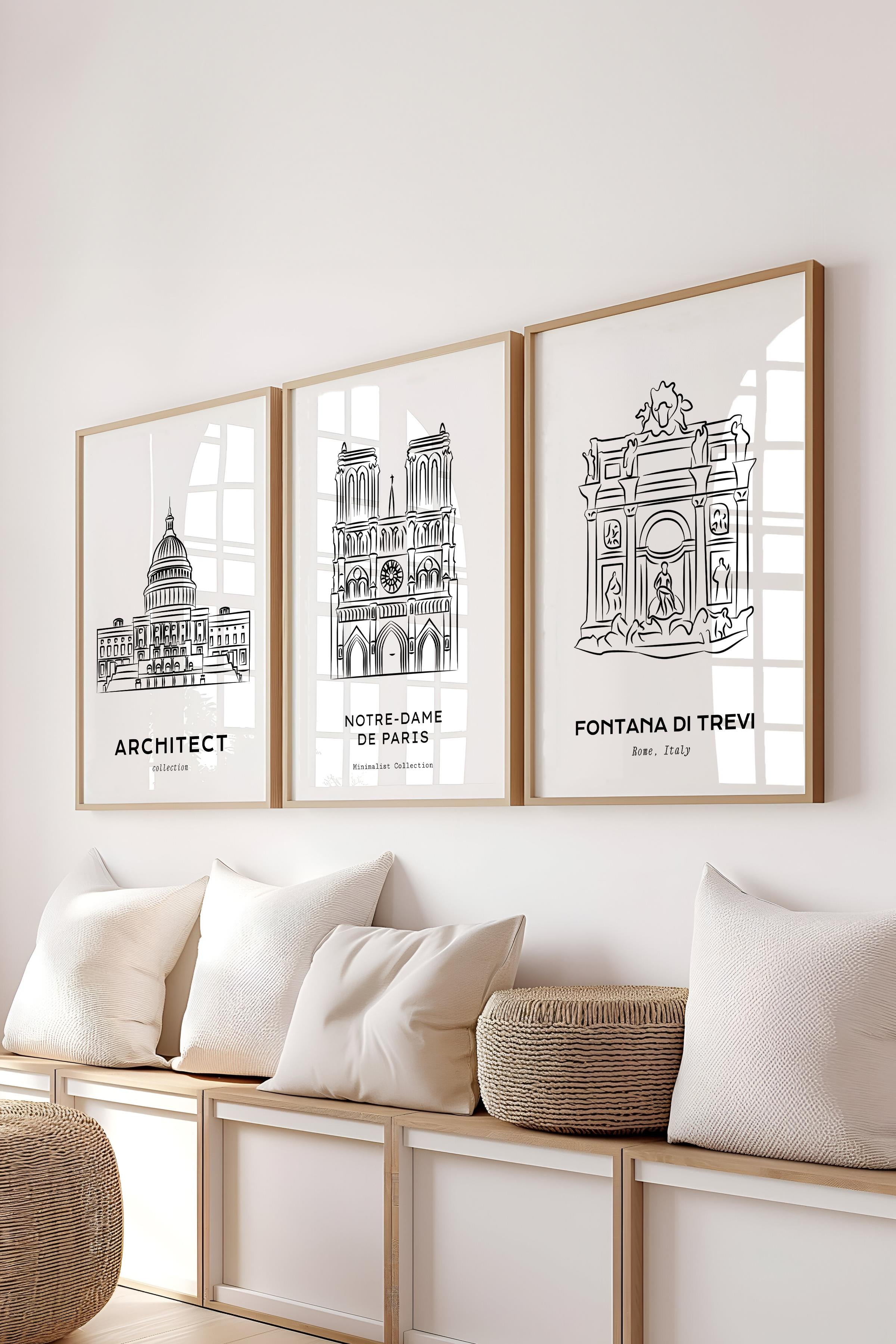 Çerçeveli Tablo Seti, 3 Adet Ahşap Çerçeve ve Minimalist Çizim Temalı Poster Seti, No:300544