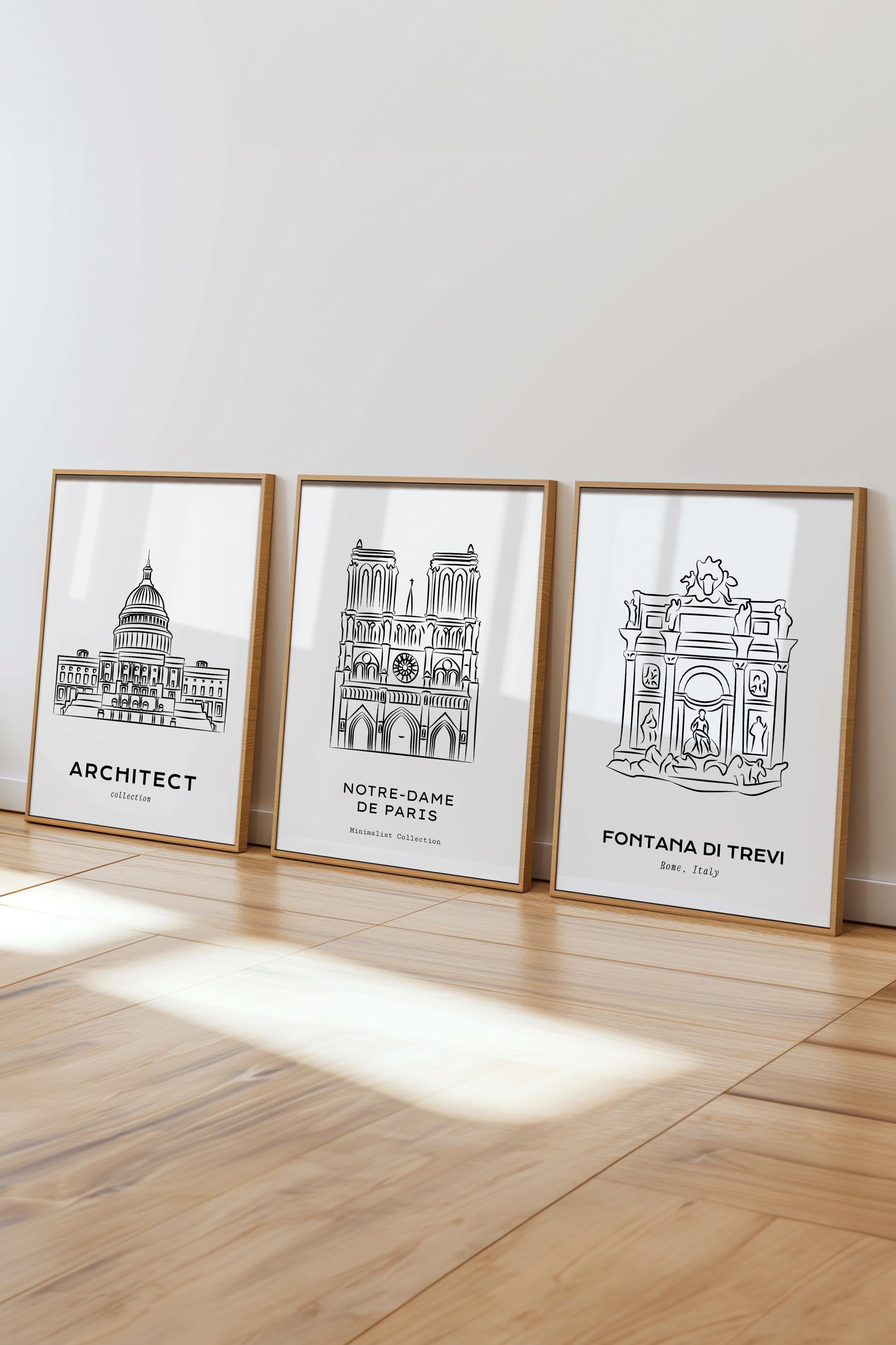 Çerçeveli Tablo Seti, 3 Adet Ahşap Çerçeve ve Minimalist Çizim Temalı Poster Seti, No:300544