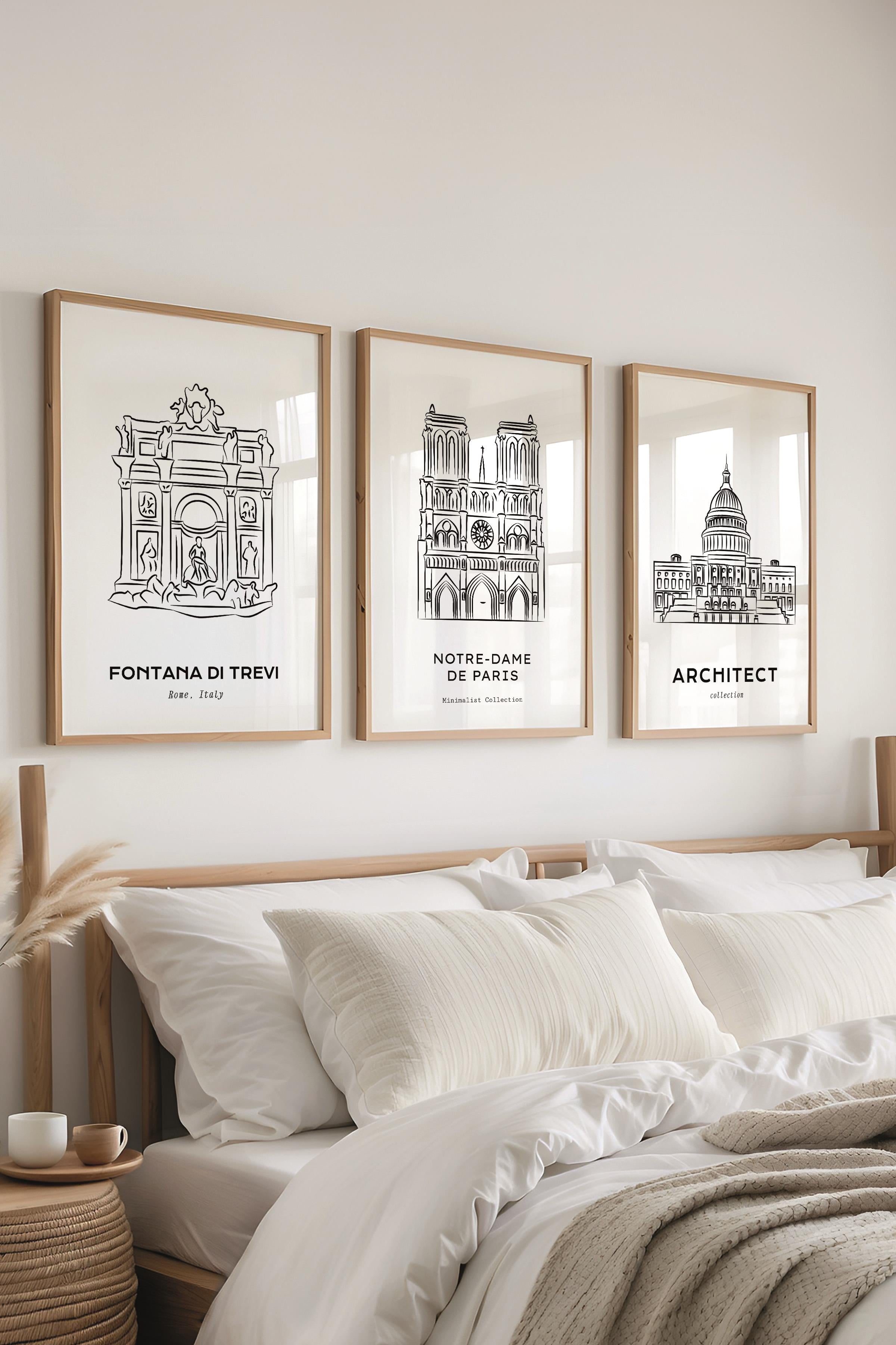 Çerçeveli Tablo Seti, 3 Adet Ahşap Çerçeve ve Minimalist Çizim Temalı Poster Seti, No:300544