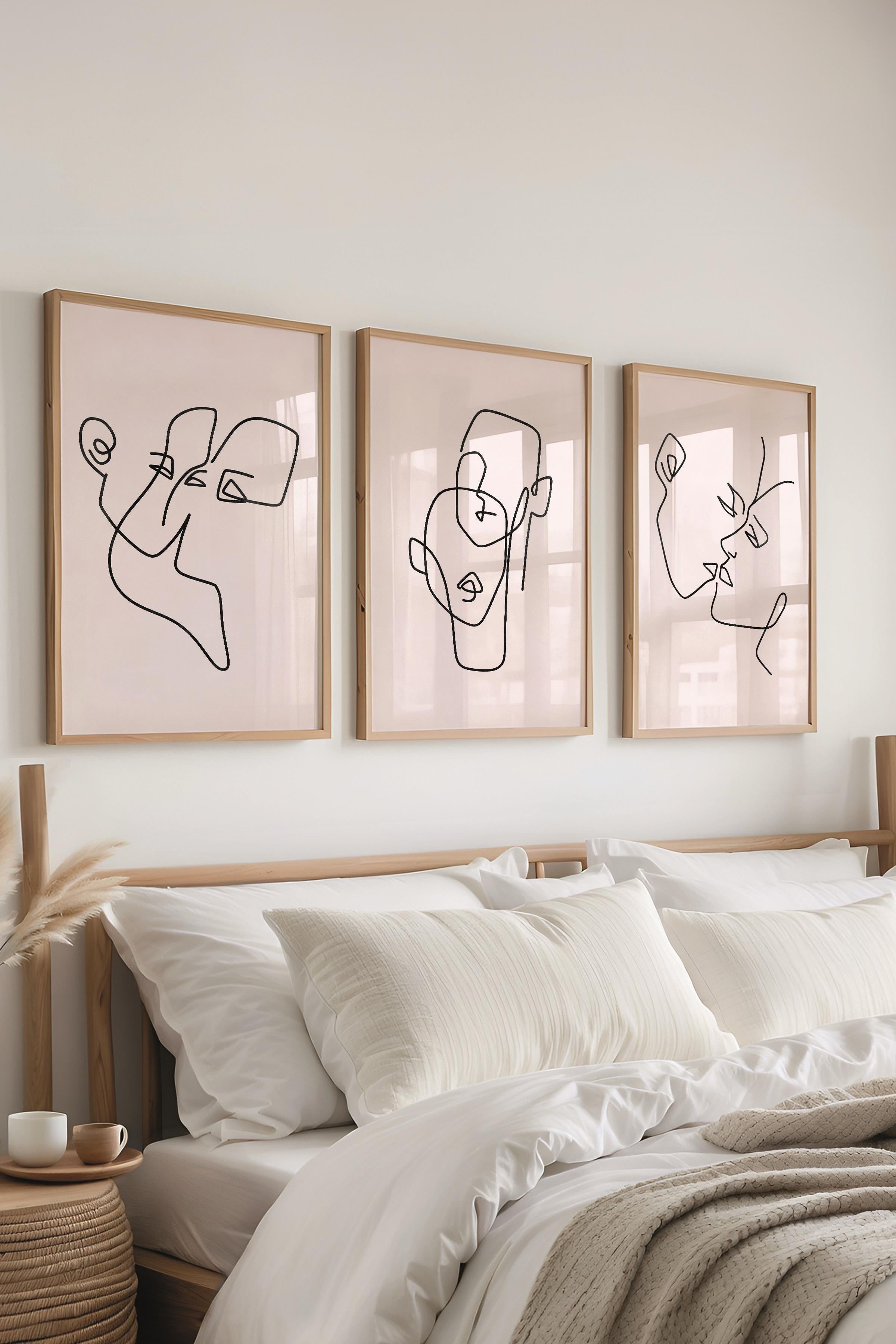 Çerçeveli Tablo Seti, 3 Adet Ahşap Çerçeve ve Minimalist Çizim Temalı Poster Seti, No:300574