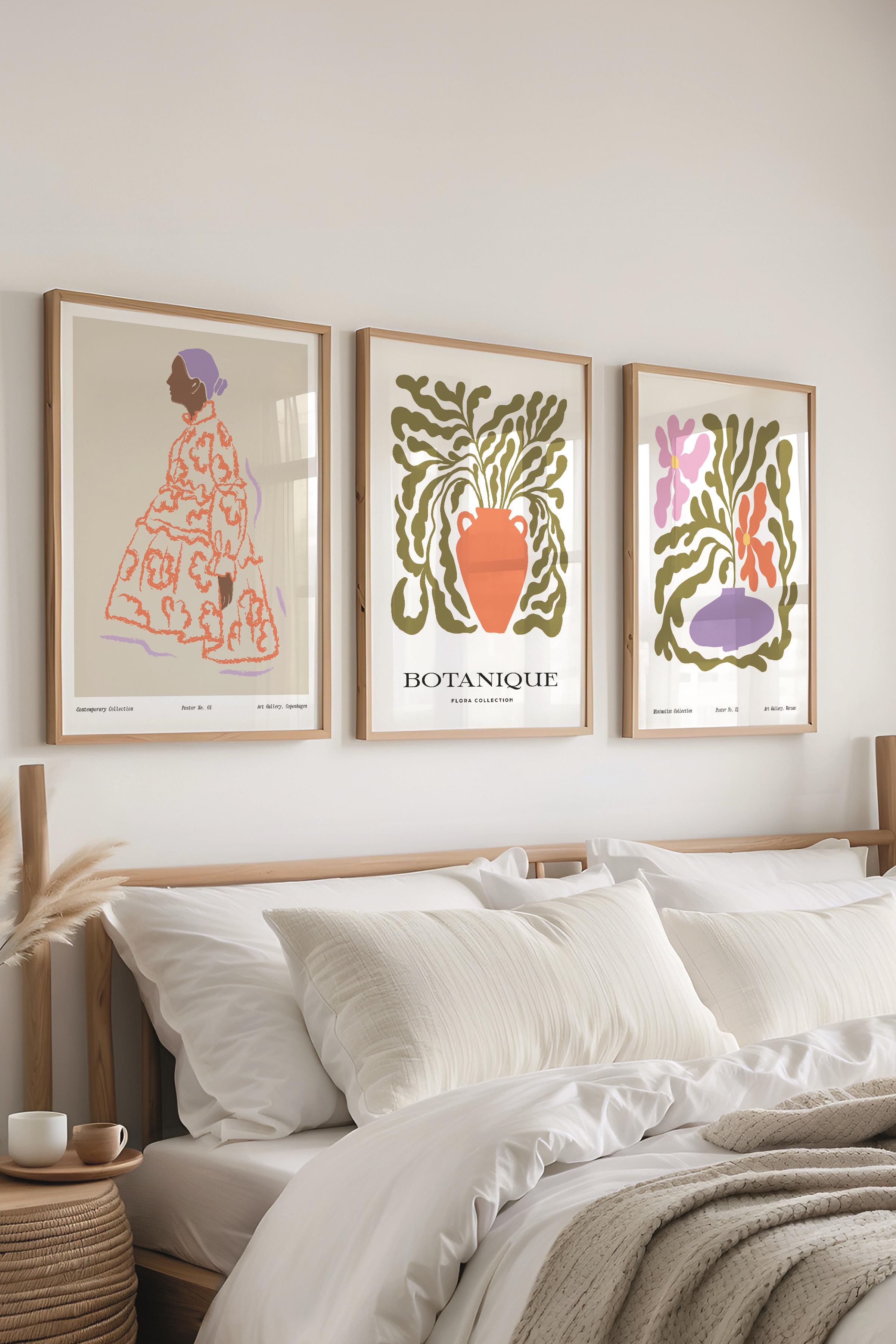 Çerçeveli Tablo Seti, 3 Adet Ahşap Çerçeve ve Minimalist Çizim Temalı Poster Seti, No:300584