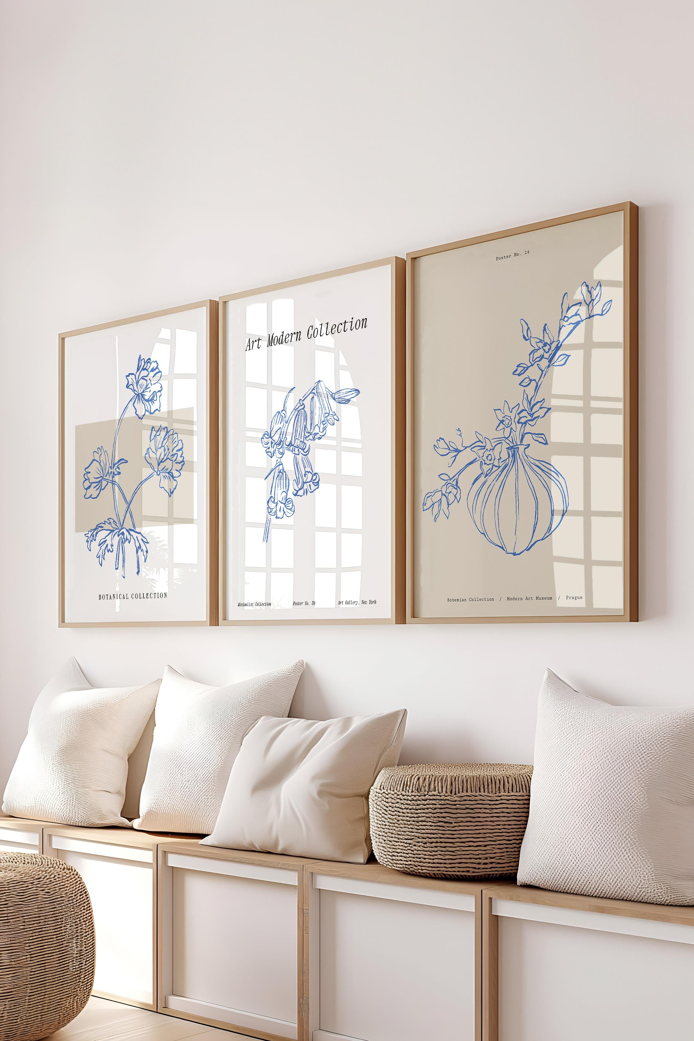 Çerçeveli Tablo Seti, 3 Adet Ahşap Çerçeve ve Minimalist Çizim Temalı Poster Seti, No:300586