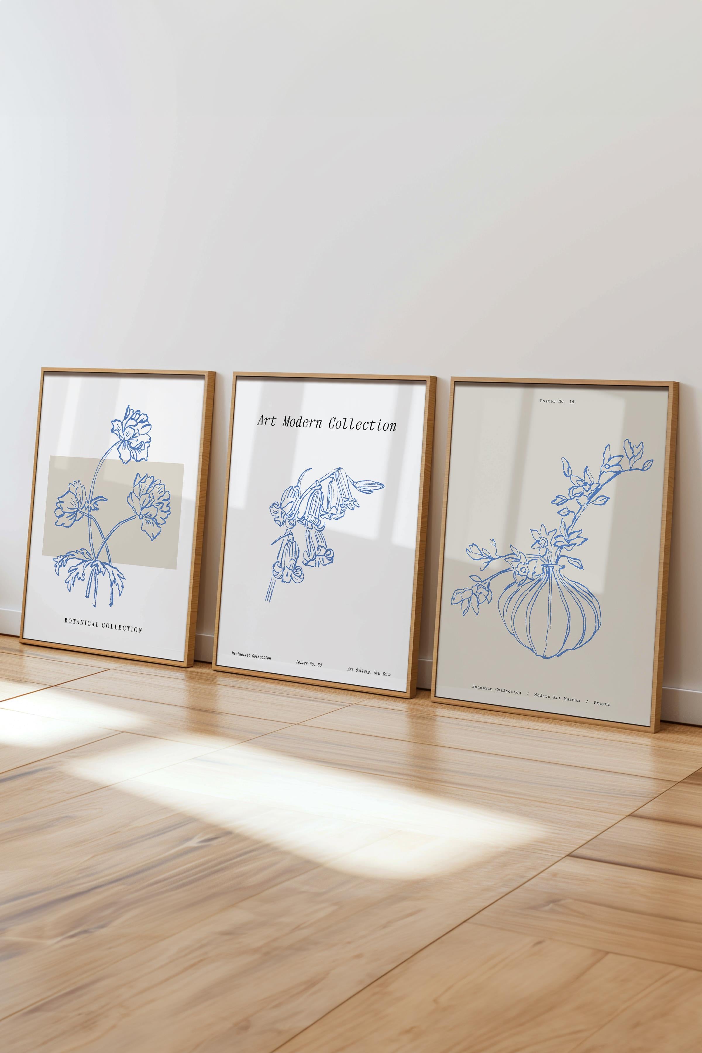Çerçeveli Tablo Seti, 3 Adet Ahşap Çerçeve ve Minimalist Çizim Temalı Poster Seti, No:300586
