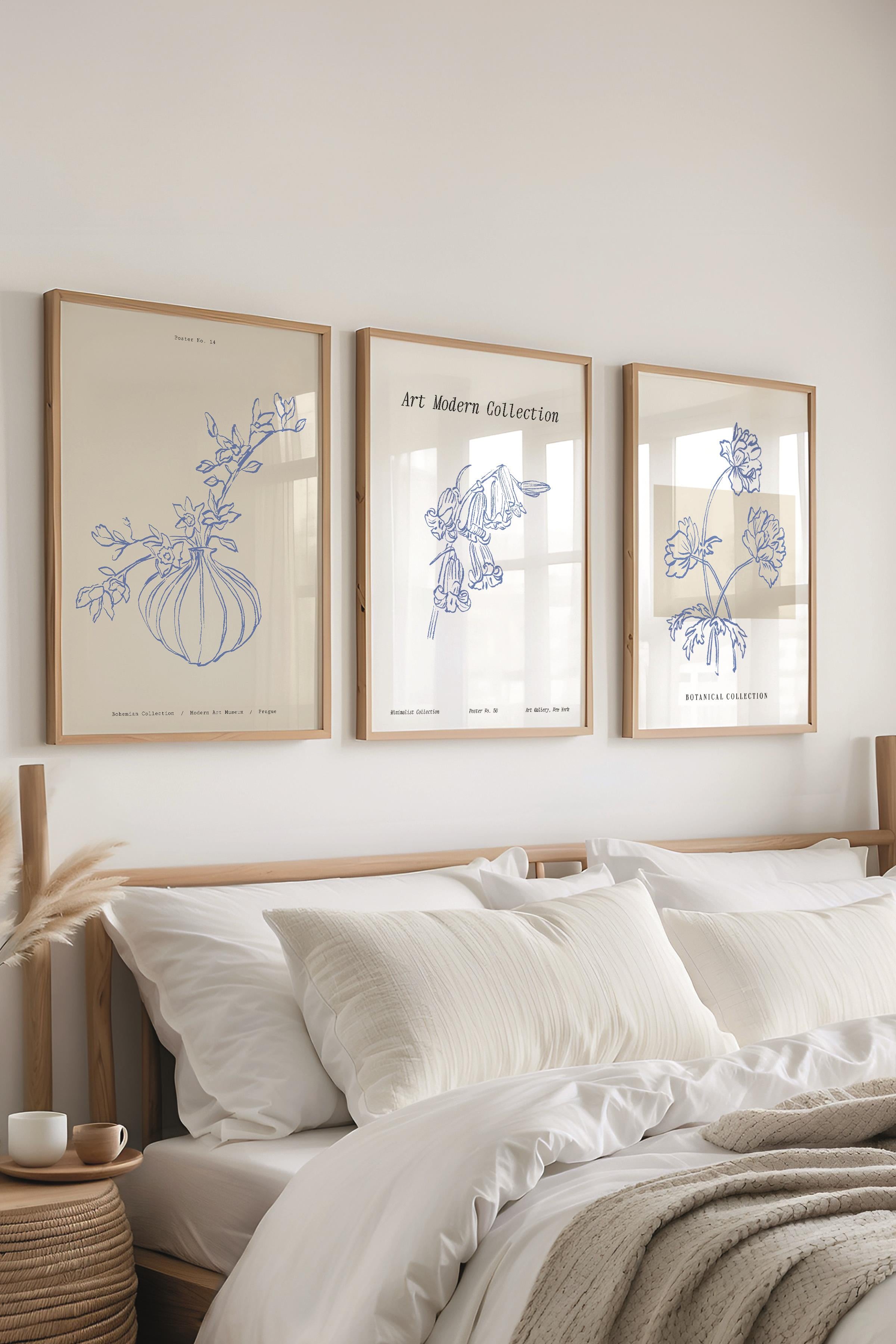 Çerçeveli Tablo Seti, 3 Adet Ahşap Çerçeve ve Minimalist Çizim Temalı Poster Seti, No:300586