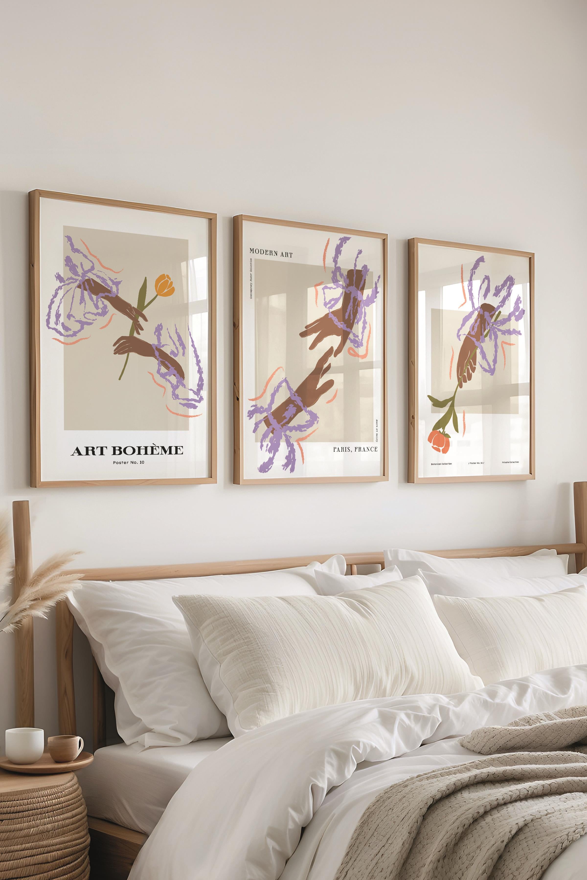 Çerçeveli Tablo Seti, 3 Adet Ahşap Çerçeve ve Minimalist Çizim Temalı Poster Seti, No:300587