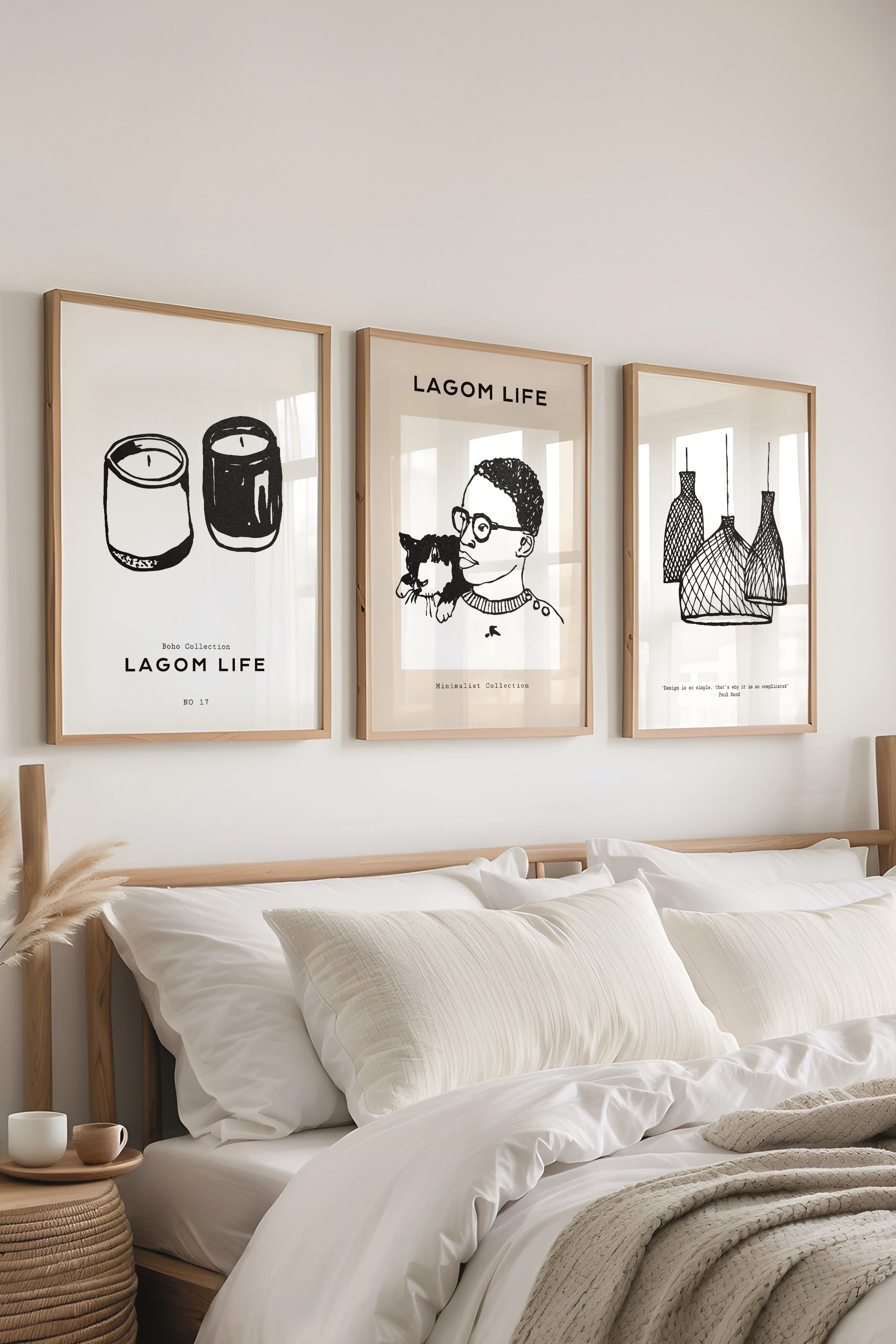 Çerçeveli Tablo Seti, 3 Adet Ahşap Çerçeve ve Minimalist Çizim Temalı Poster Seti, No:300596