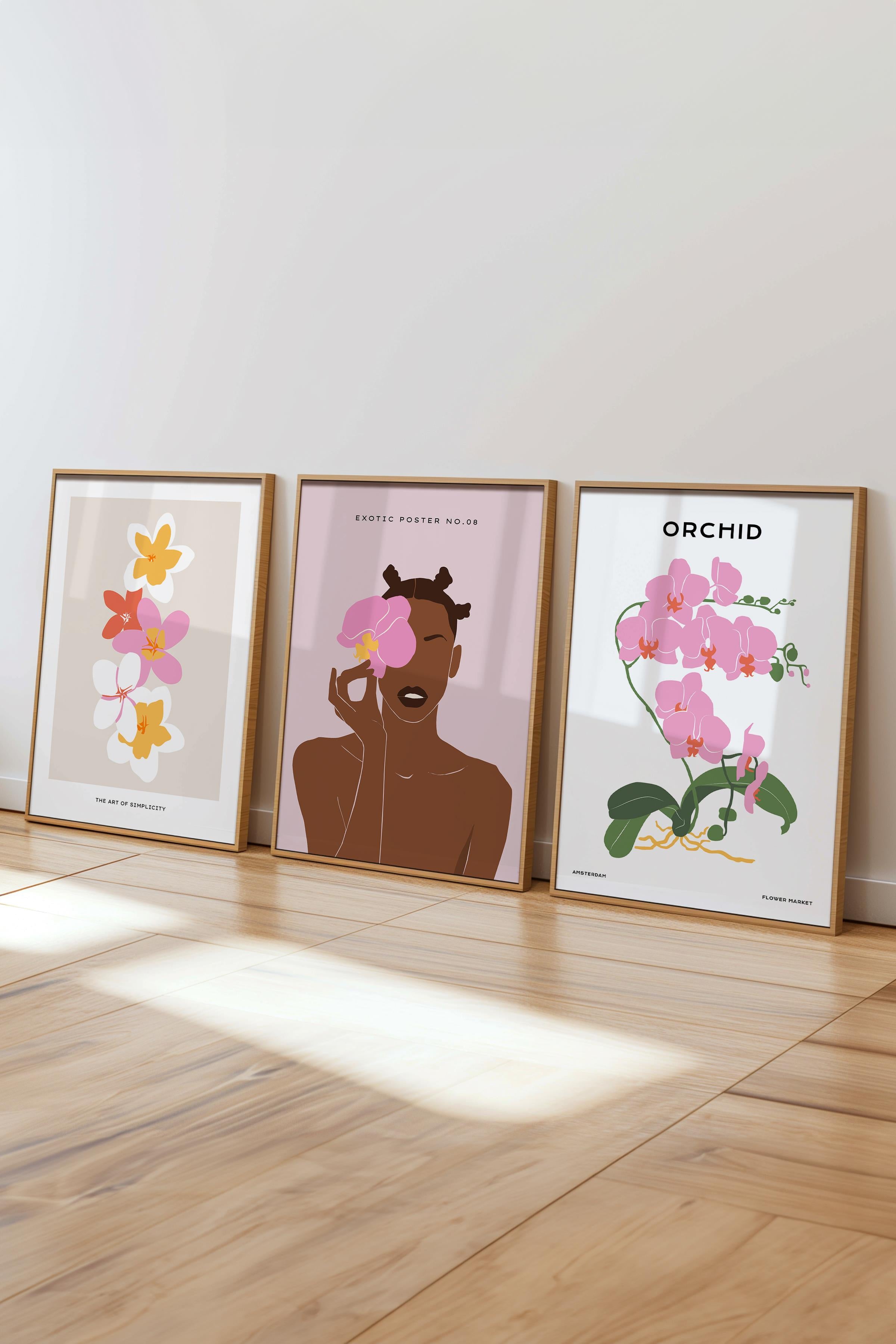 Çerçeveli Tablo Seti, 3 Adet Ahşap Çerçeve ve Minimalist Çizim Temalı Poster Seti, No:300613