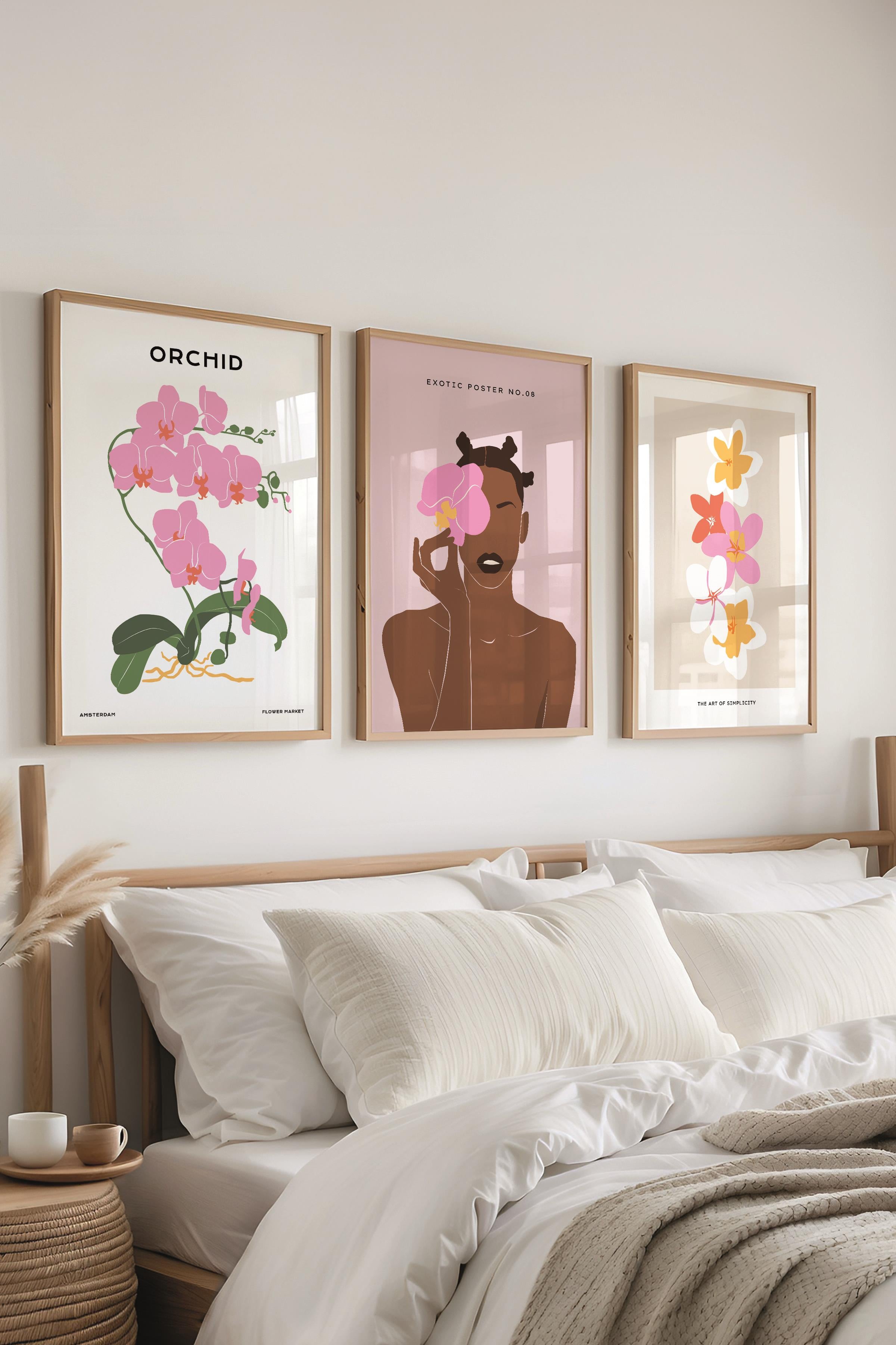 Çerçeveli Tablo Seti, 3 Adet Ahşap Çerçeve ve Minimalist Çizim Temalı Poster Seti, No:300613