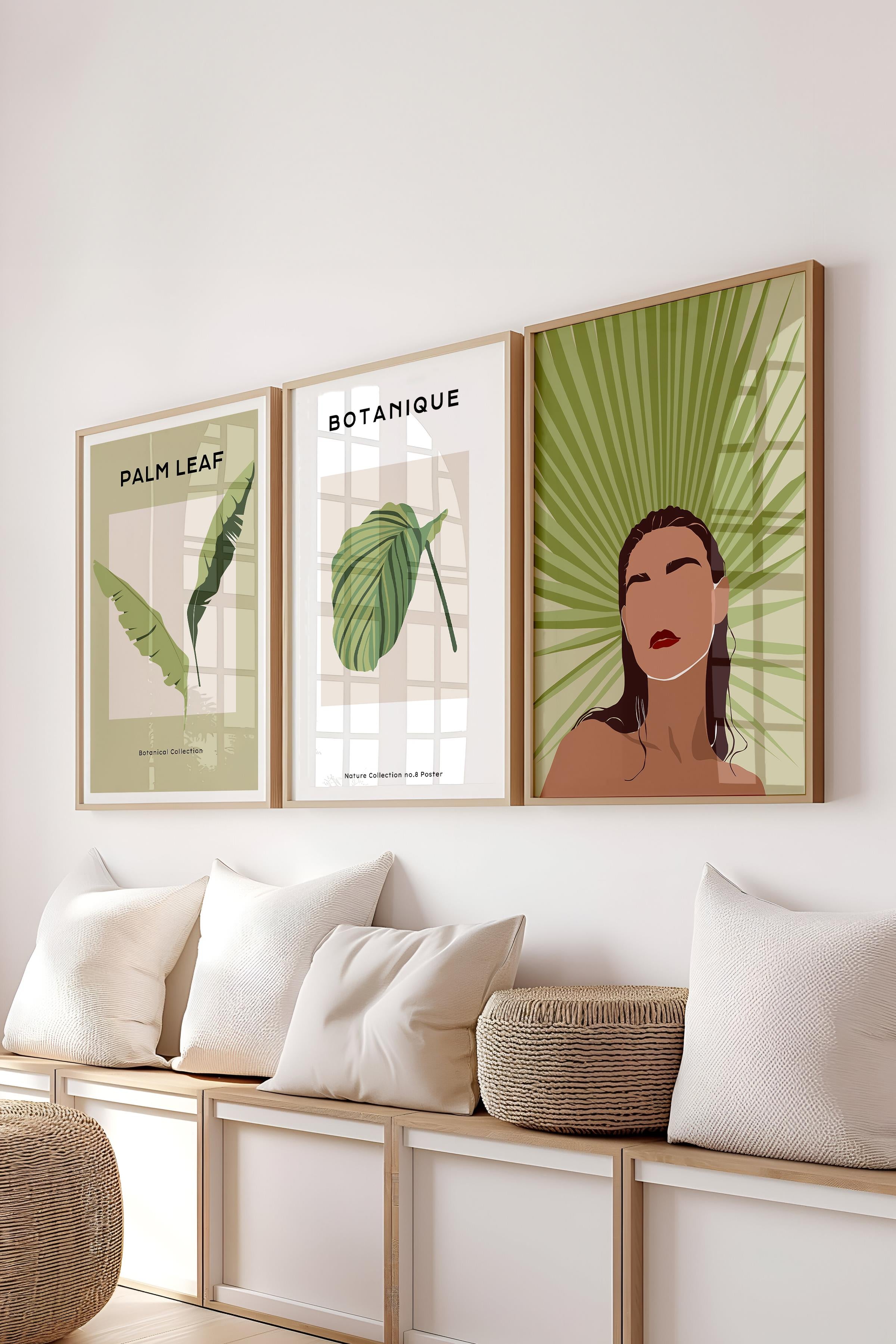 Çerçeveli Tablo Seti, 3 Adet Ahşap Çerçeve ve Minimalist Çizim Temalı Poster Seti, No:300615