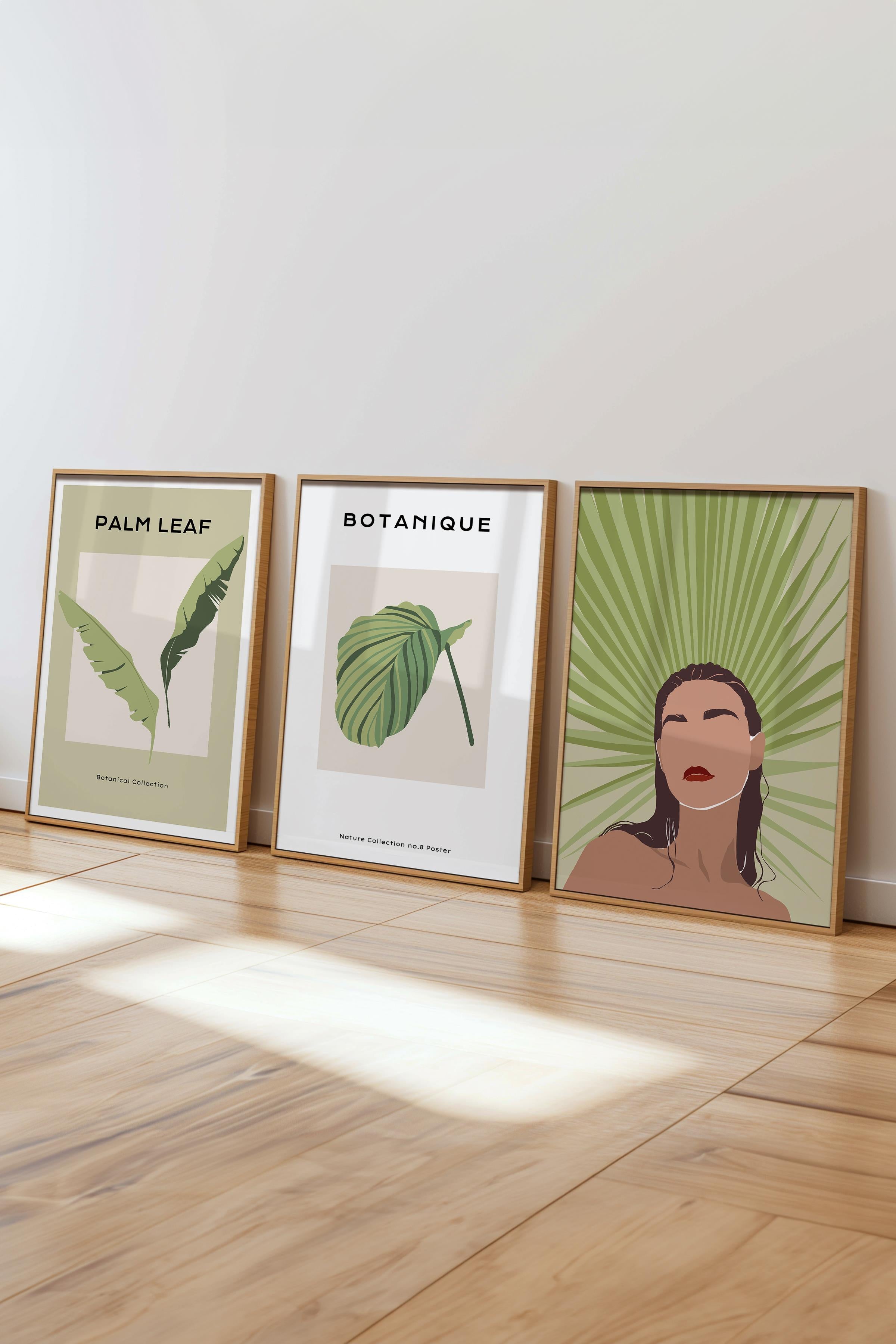 Çerçeveli Tablo Seti, 3 Adet Ahşap Çerçeve ve Minimalist Çizim Temalı Poster Seti, No:300615