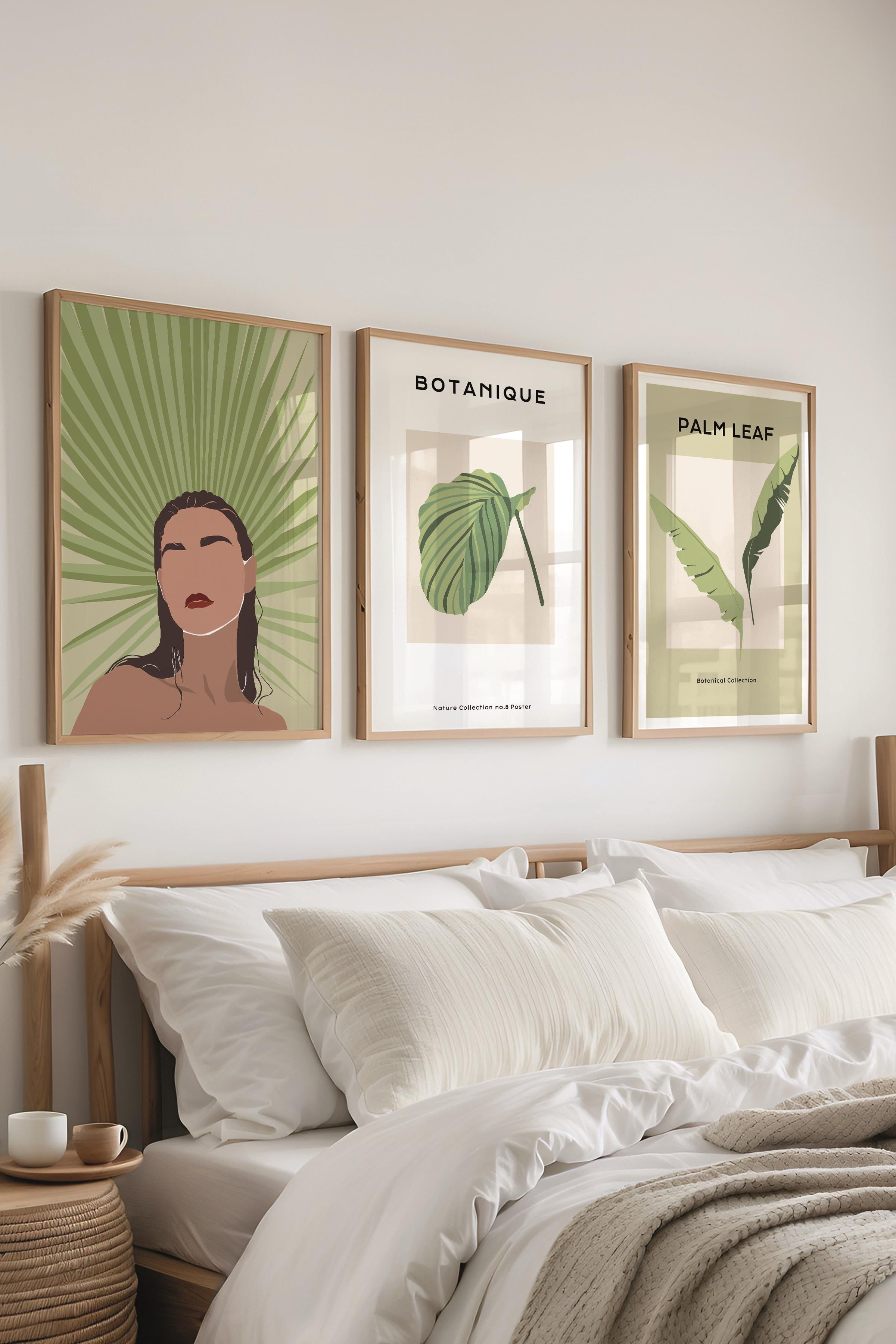 Çerçeveli Tablo Seti, 3 Adet Ahşap Çerçeve ve Minimalist Çizim Temalı Poster Seti, No:300615
