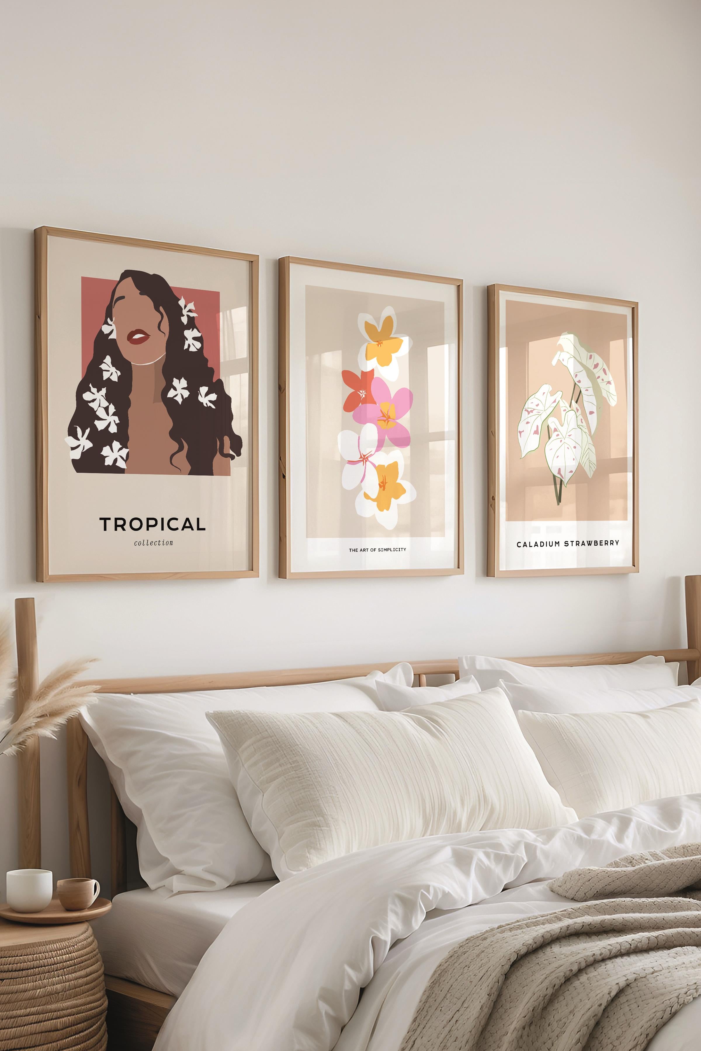 Çerçeveli Tablo Seti, 3 Adet Ahşap Çerçeve ve Minimalist Çizim Temalı Poster Seti, No:300616