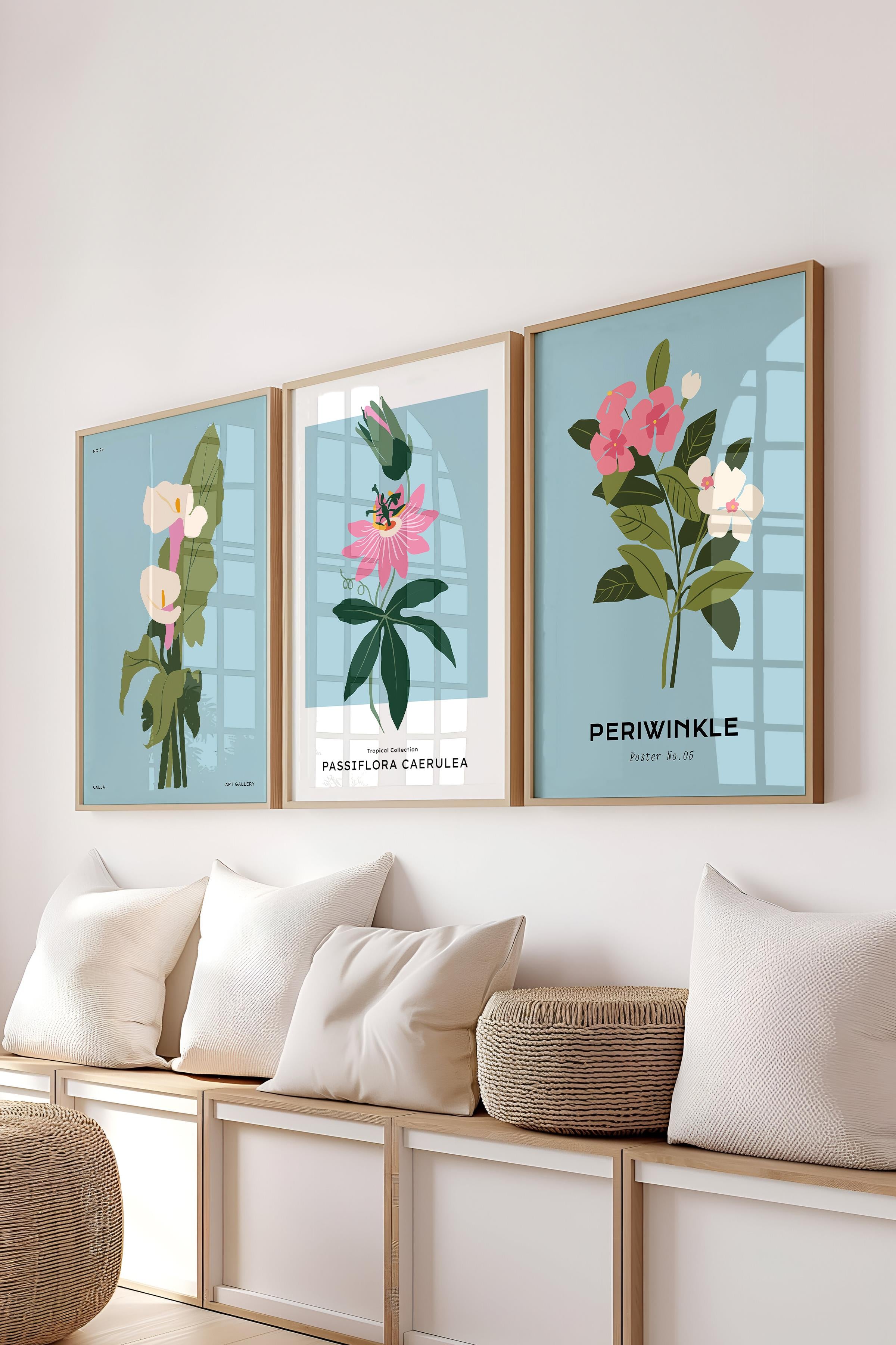 Çerçeveli Tablo Seti, 3 Adet Ahşap Çerçeve ve Minimalist Çizim Temalı Poster Seti, No:300617