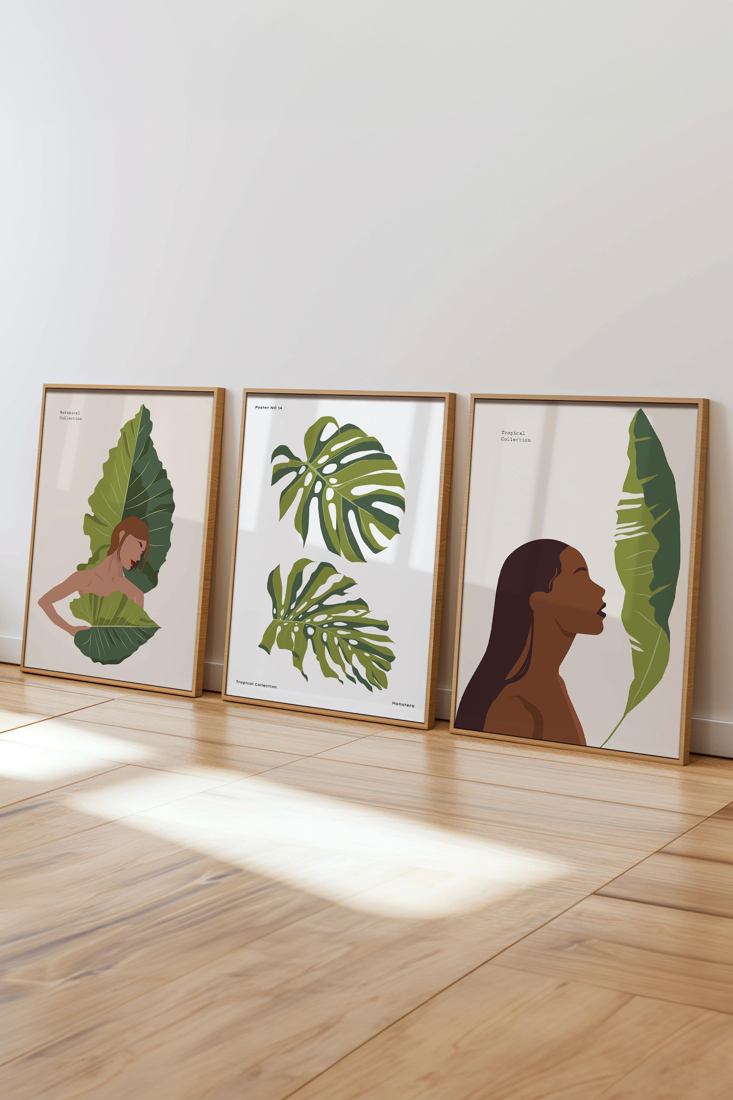 Çerçeveli Tablo Seti, 3 Adet Ahşap Çerçeve ve Minimalist Çizim Temalı Poster Seti, No:300618