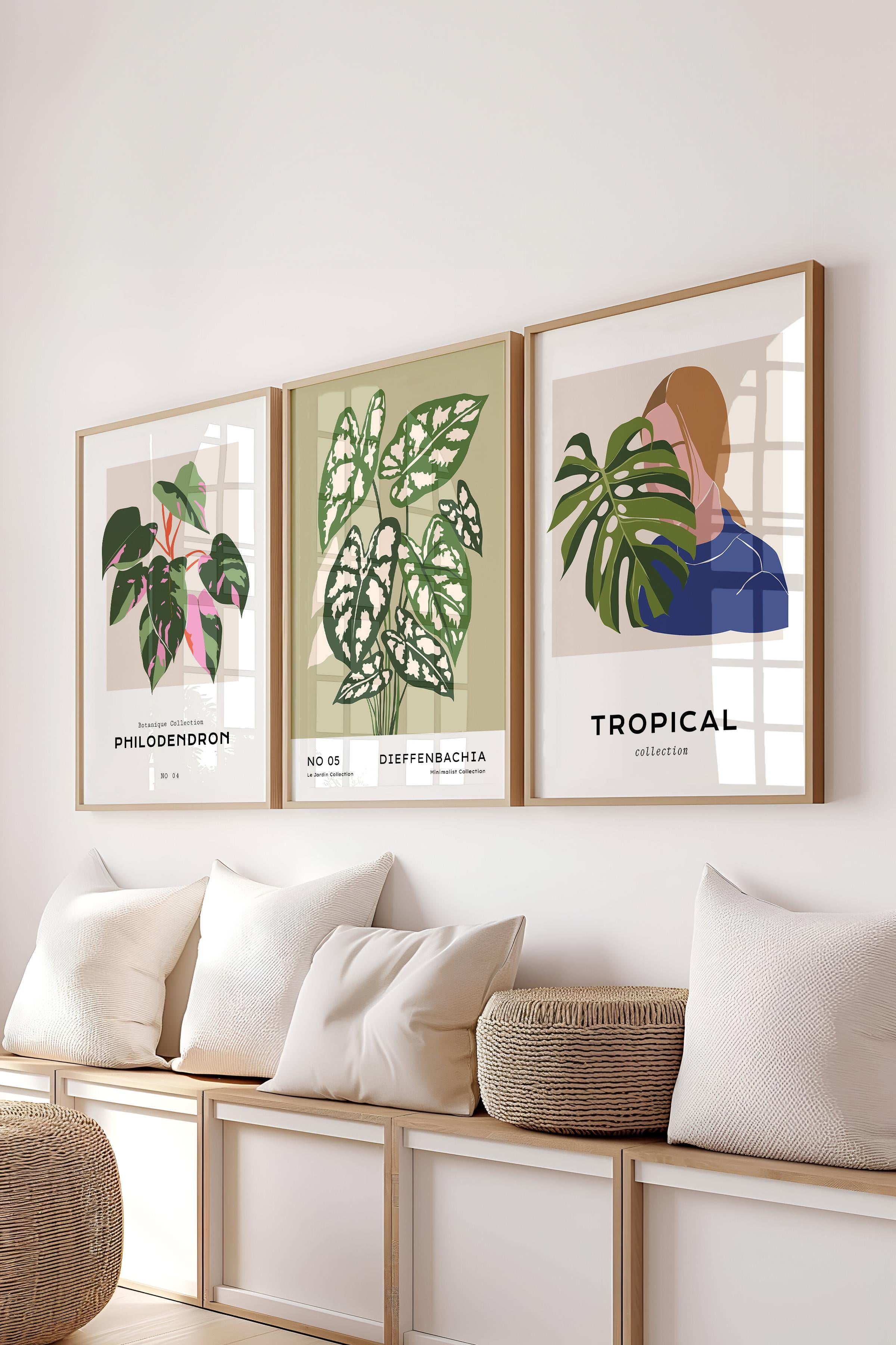 Çerçeveli Tablo Seti, 3 Adet Ahşap Çerçeve ve Minimalist Çizim Temalı Poster Seti, No:300619