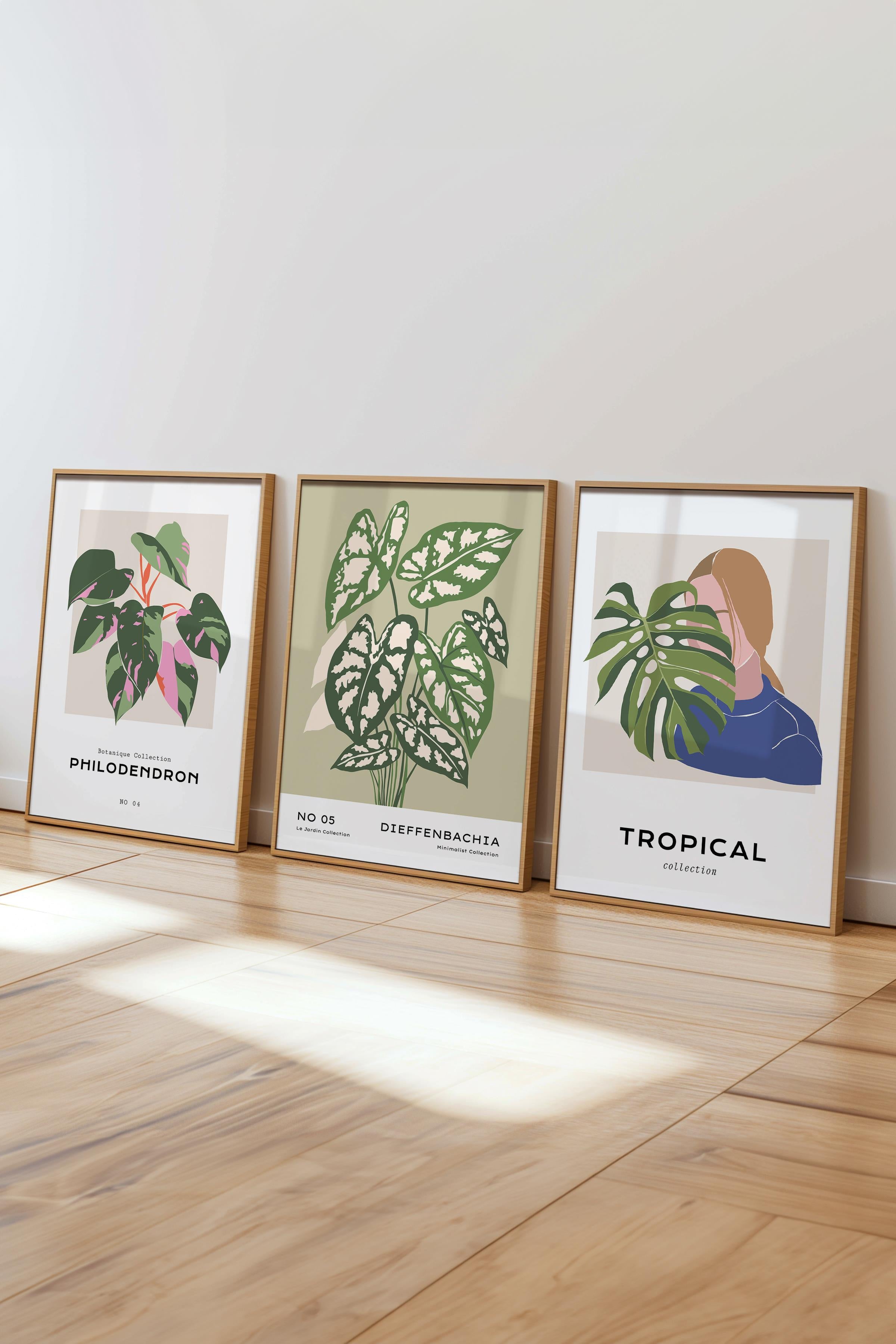 Çerçeveli Tablo Seti, 3 Adet Ahşap Çerçeve ve Minimalist Çizim Temalı Poster Seti, No:300619