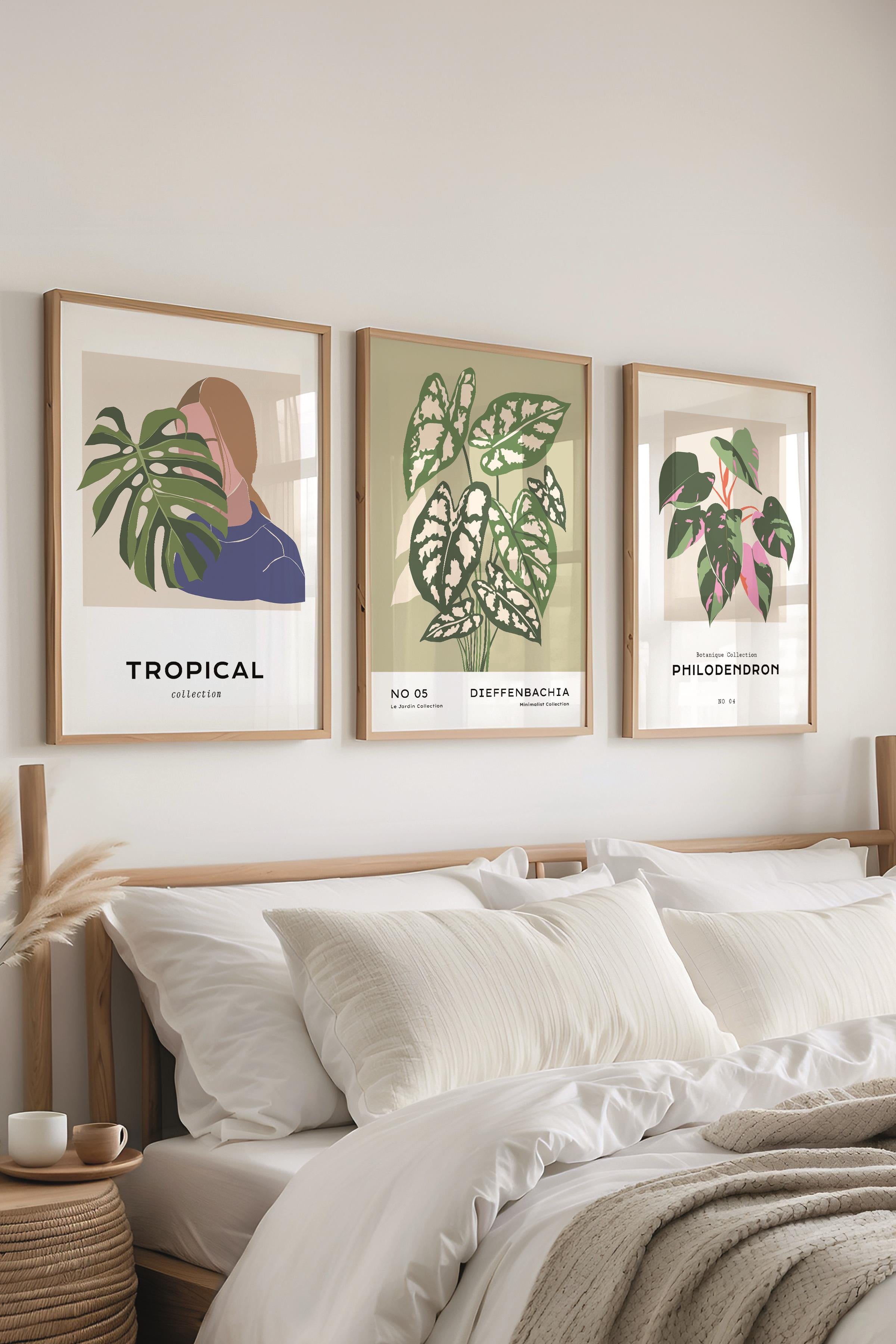 Çerçeveli Tablo Seti, 3 Adet Ahşap Çerçeve ve Minimalist Çizim Temalı Poster Seti, No:300619