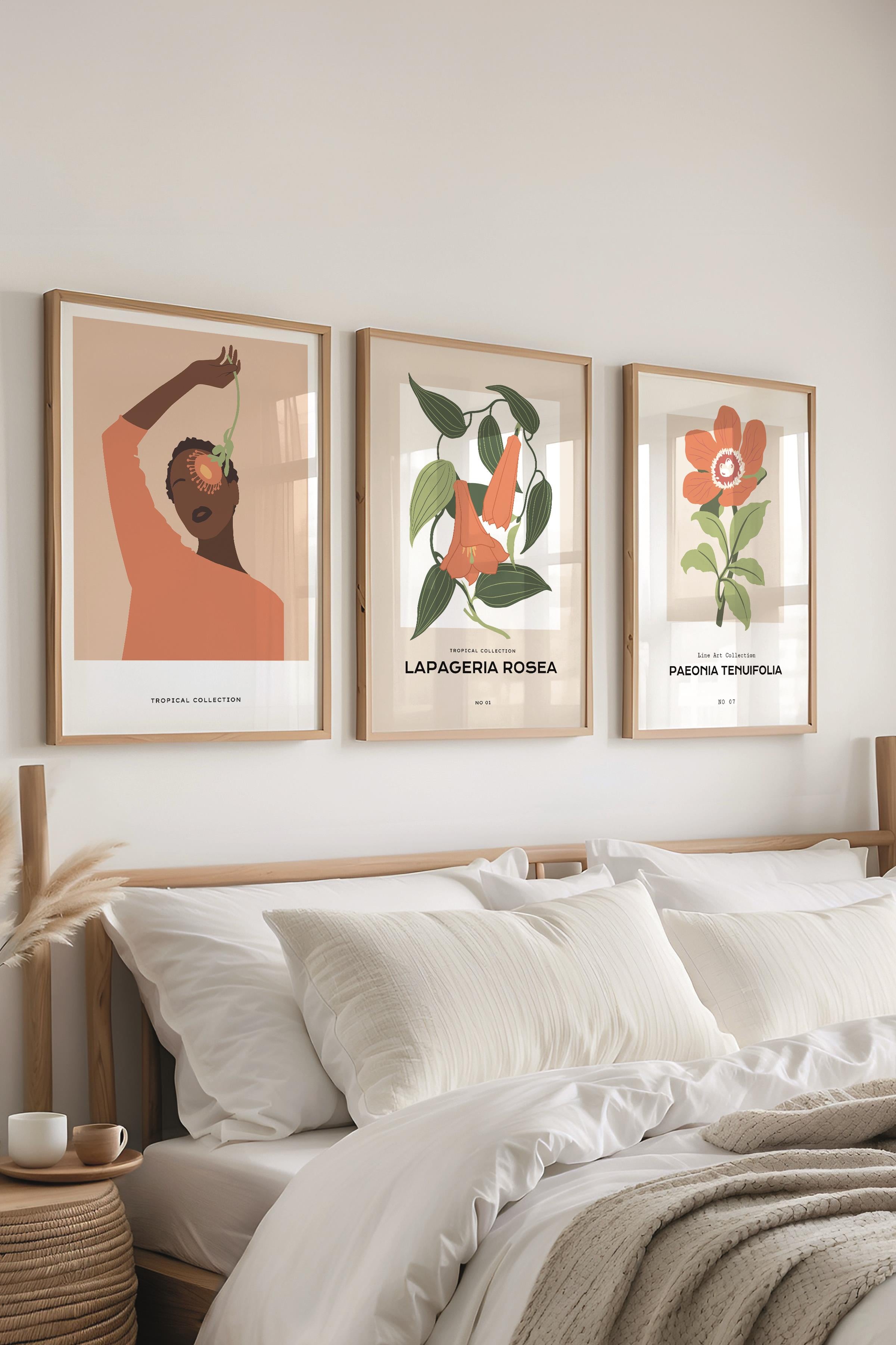 Çerçeveli Tablo Seti, 3 Adet Ahşap Çerçeve ve Minimalist Çizim Temalı Poster Seti, No:300620