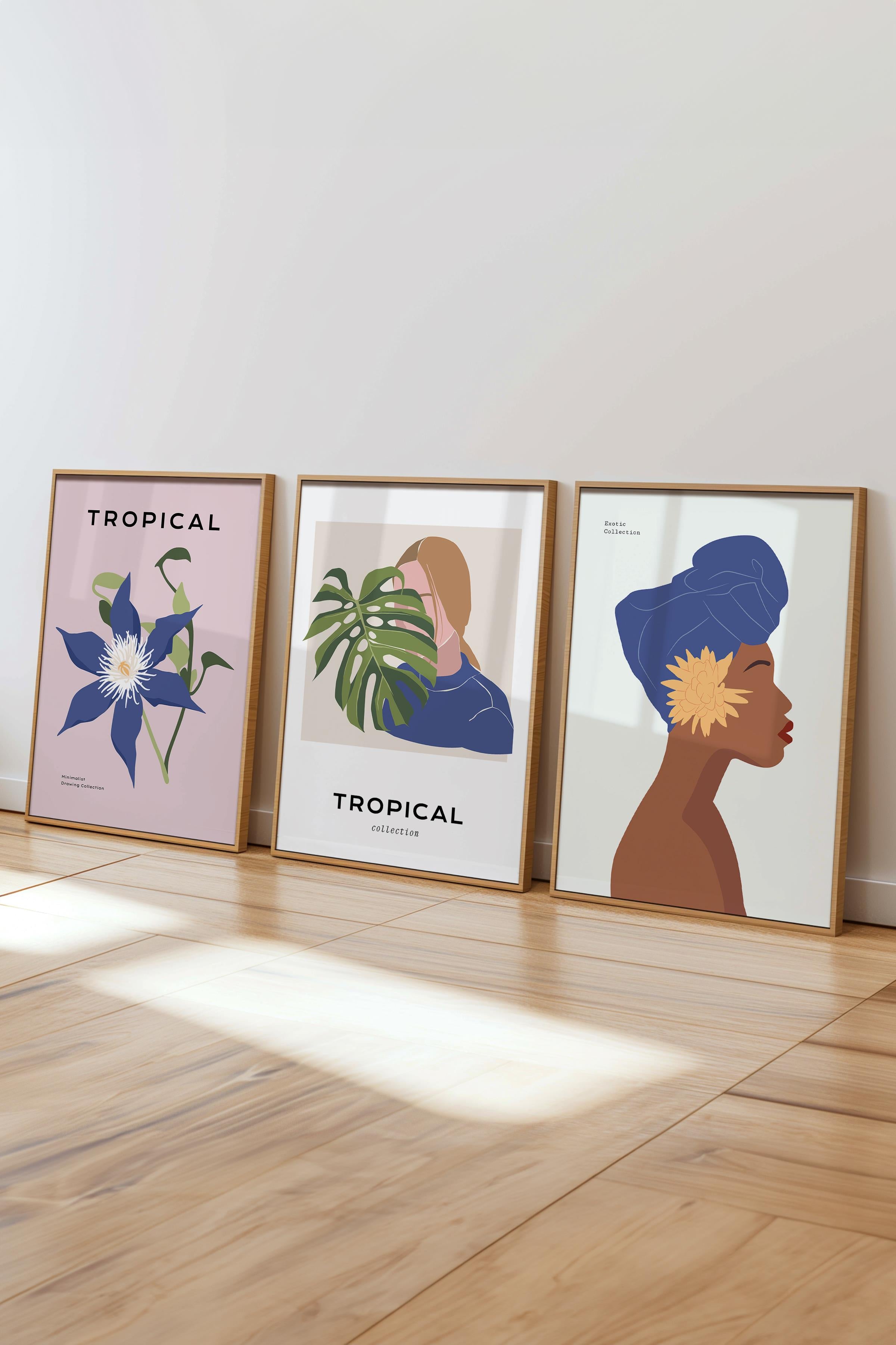 Çerçeveli Tablo Seti, 3 Adet Ahşap Çerçeve ve Minimalist Çizim Temalı Poster Seti, No:300621