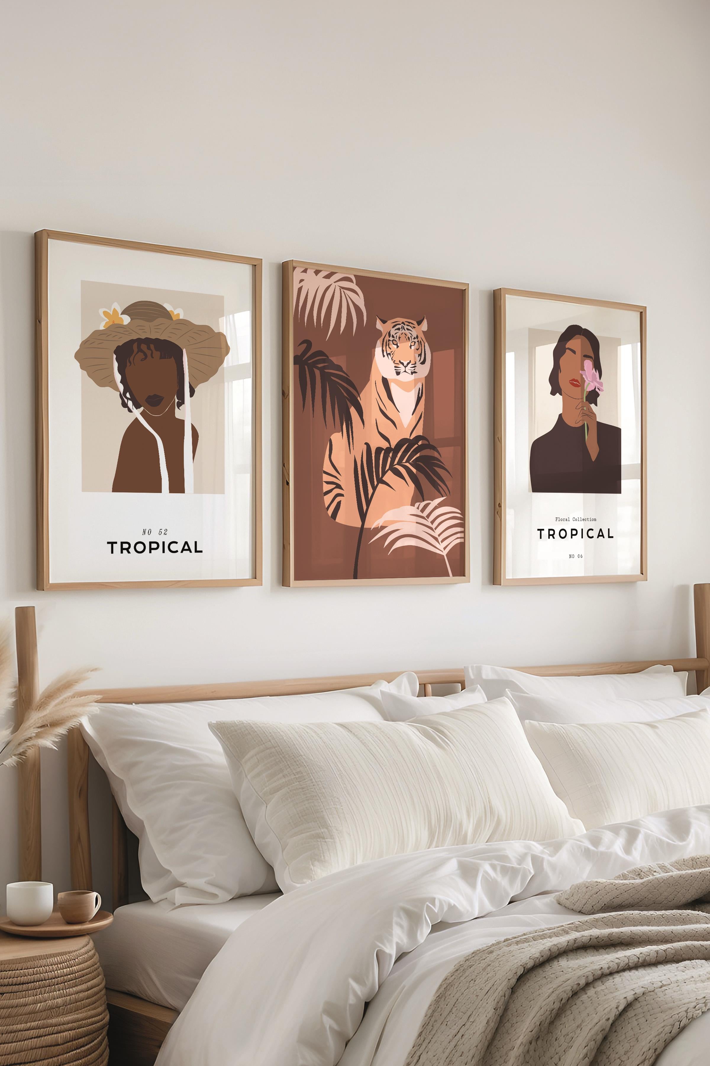 Çerçeveli Tablo Seti, 3 Adet Ahşap Çerçeve ve Minimalist Çizim Temalı Poster Seti, No:300622