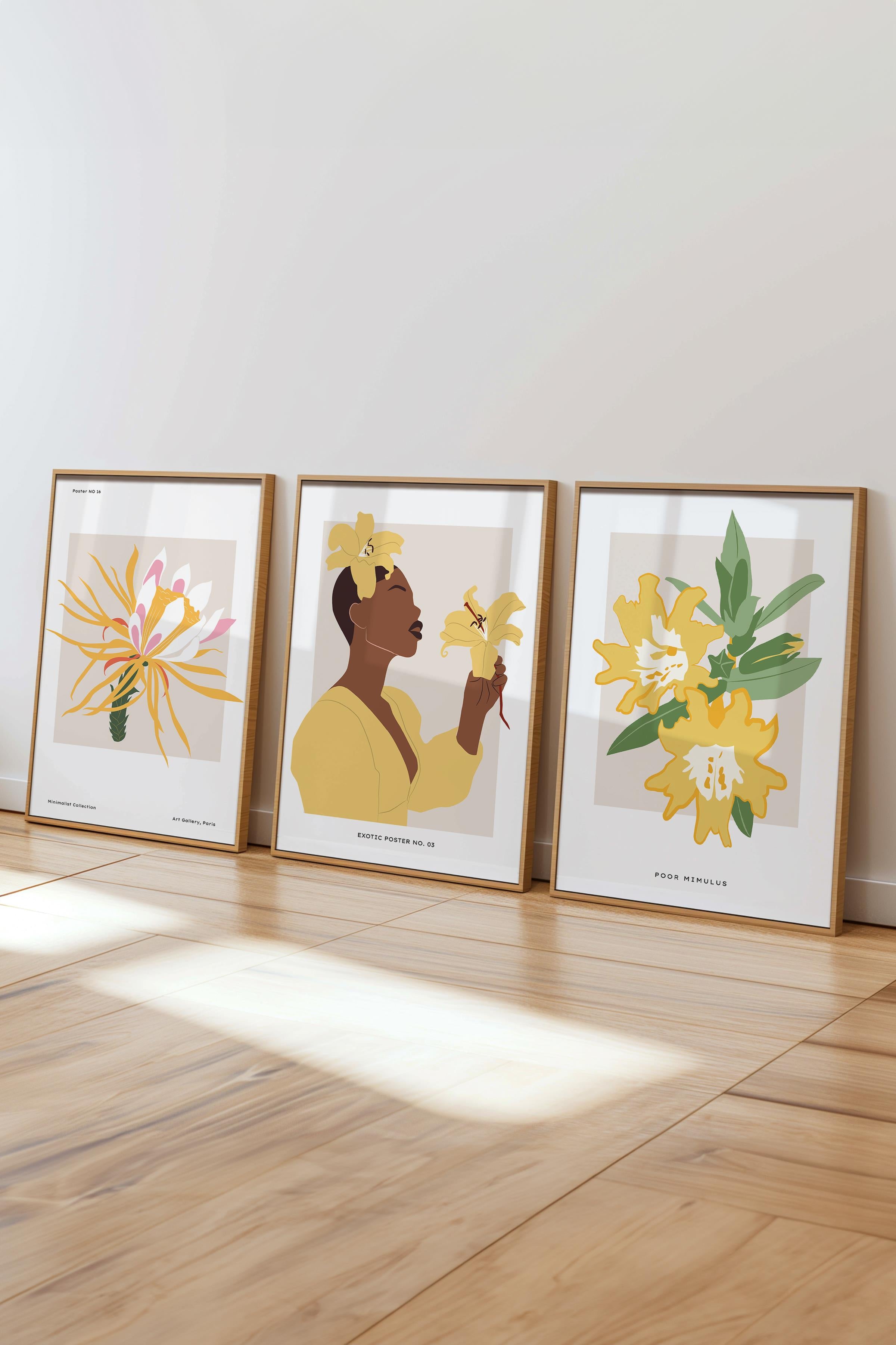 Çerçeveli Tablo Seti, 3 Adet Ahşap Çerçeve ve Minimalist Çizim Temalı Poster Seti, No:300623