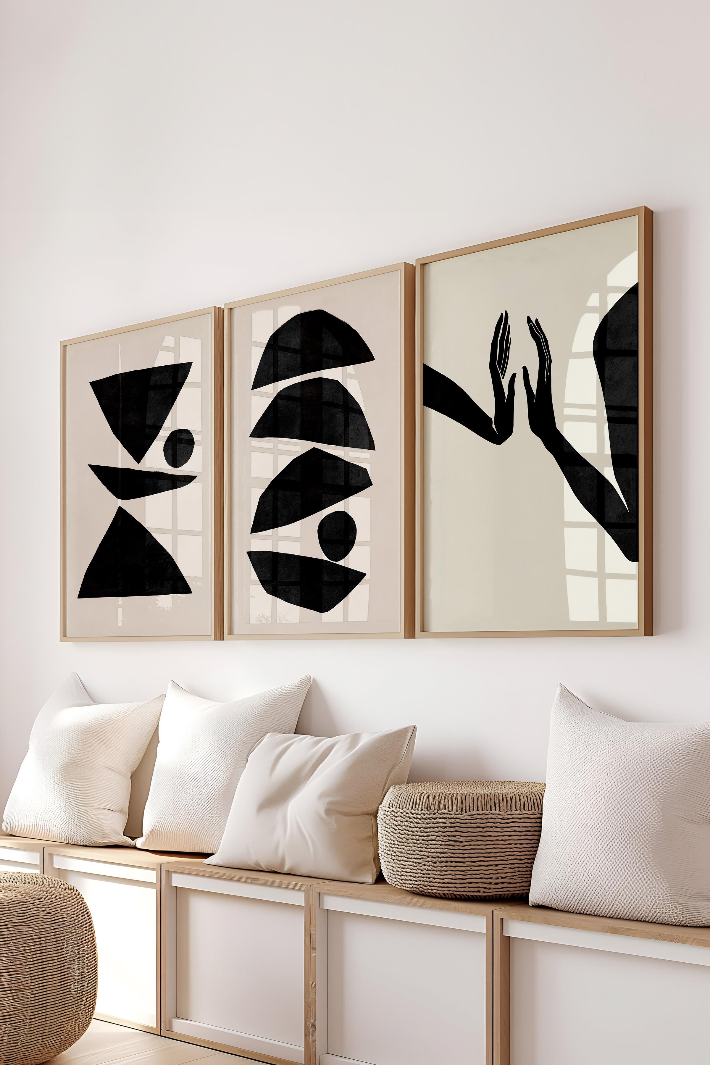 Çerçeveli Tablo Seti, 3 Adet Ahşap Çerçeve ve Minimalist El Çizimi Temalı Poster Seti, No:300573