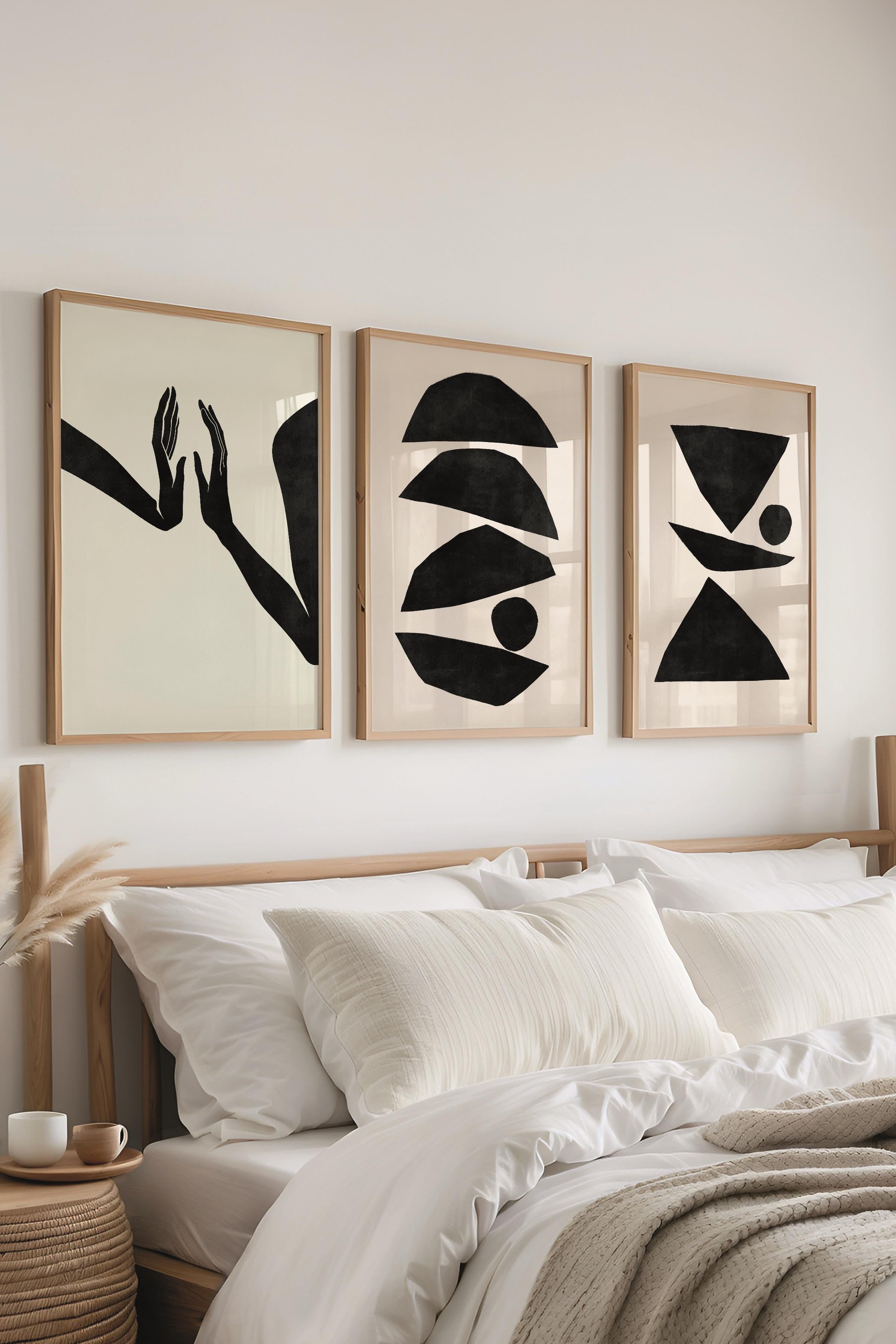 Çerçeveli Tablo Seti, 3 Adet Ahşap Çerçeve ve Minimalist El Çizimi Temalı Poster Seti, No:300573