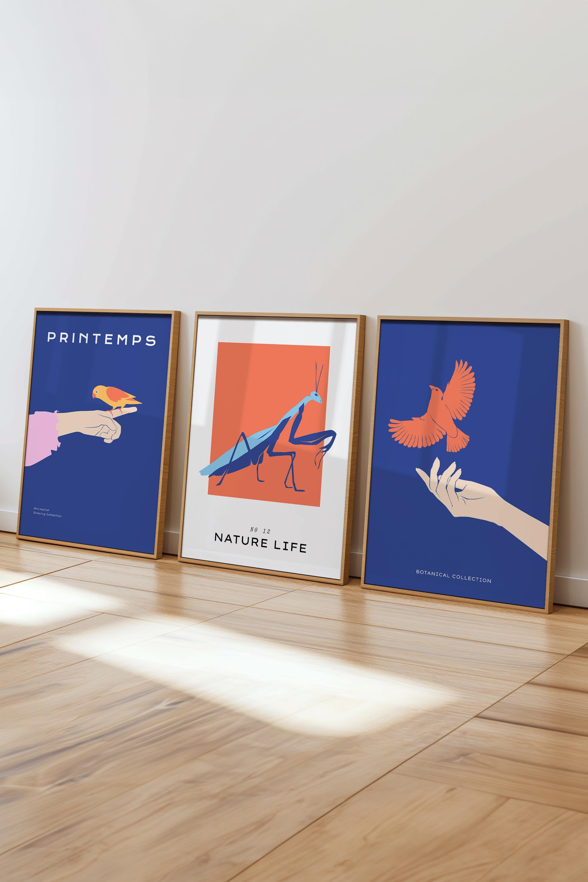 Çerçeveli Tablo Seti, 3 Adet Ahşap Çerçeve ve Minimalist Safari Temalı Poster Seti, No:300490