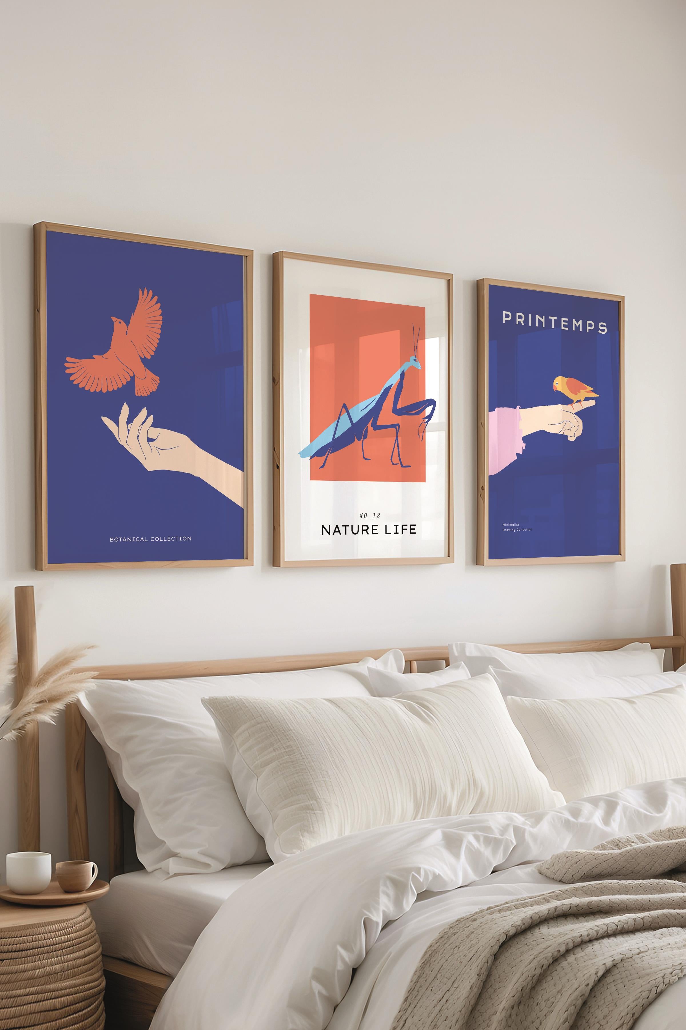 Çerçeveli Tablo Seti, 3 Adet Ahşap Çerçeve ve Minimalist Safari Temalı Poster Seti, No:300490