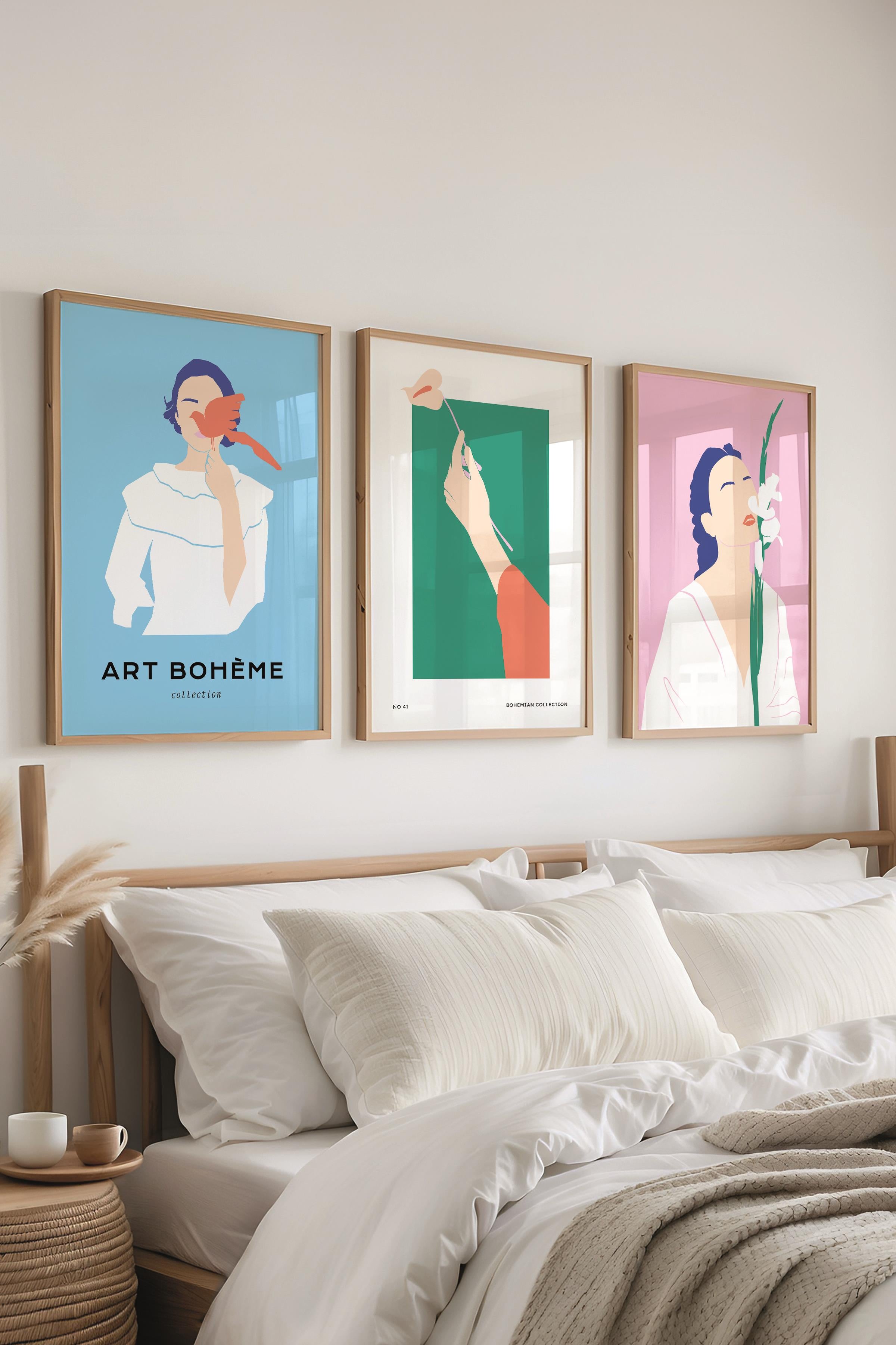 Çerçeveli Tablo Seti, 3 Adet Ahşap Çerçeve ve Minimalist Safari Temalı Poster Seti, No:300494