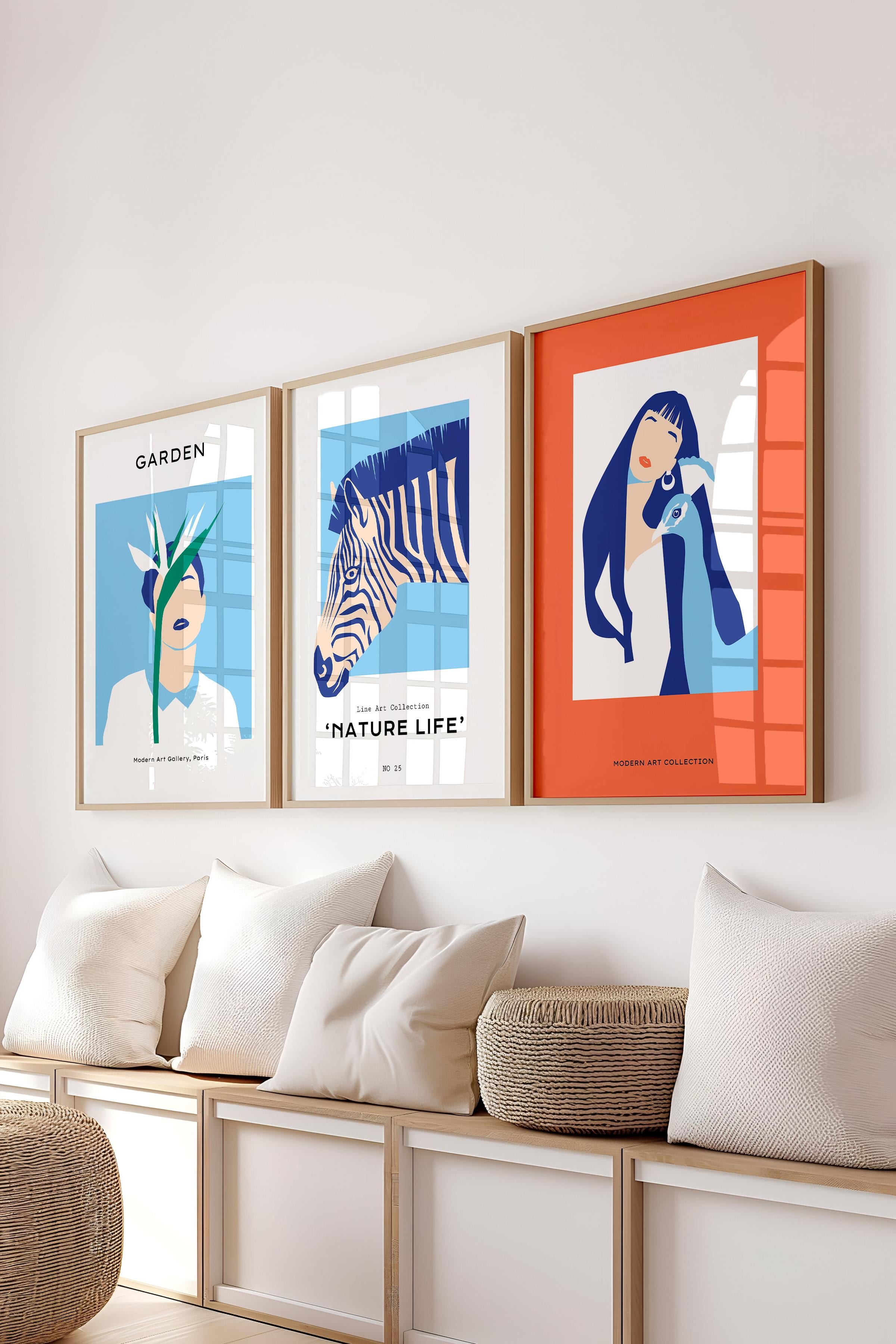 Çerçeveli Tablo Seti, 3 Adet Ahşap Çerçeve ve Minimalist Safari Temalı Poster Seti, No:300497