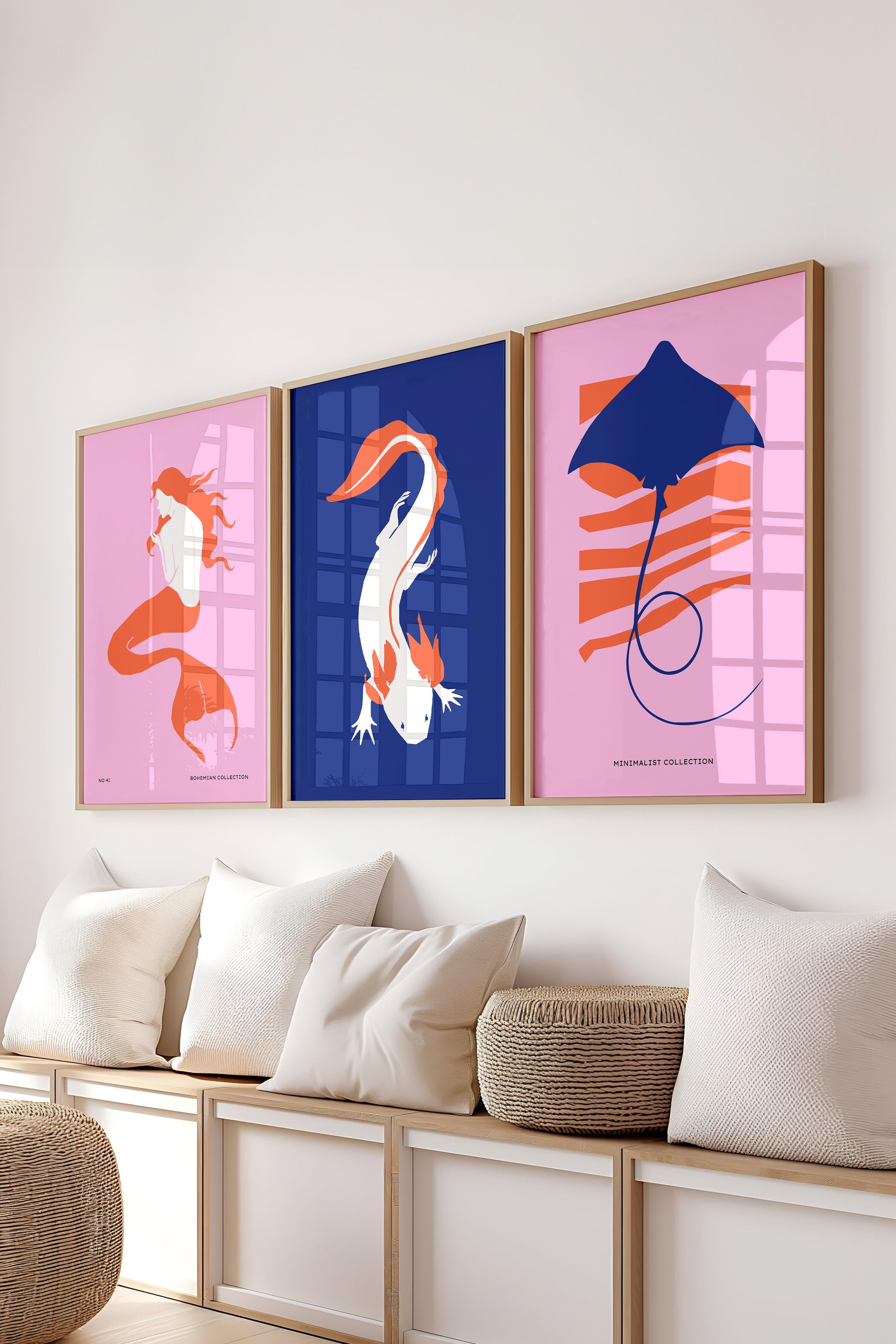Çerçeveli Tablo Seti, 3 Adet Ahşap Çerçeve ve Minimalist Safari Temalı Poster Seti, No:300499