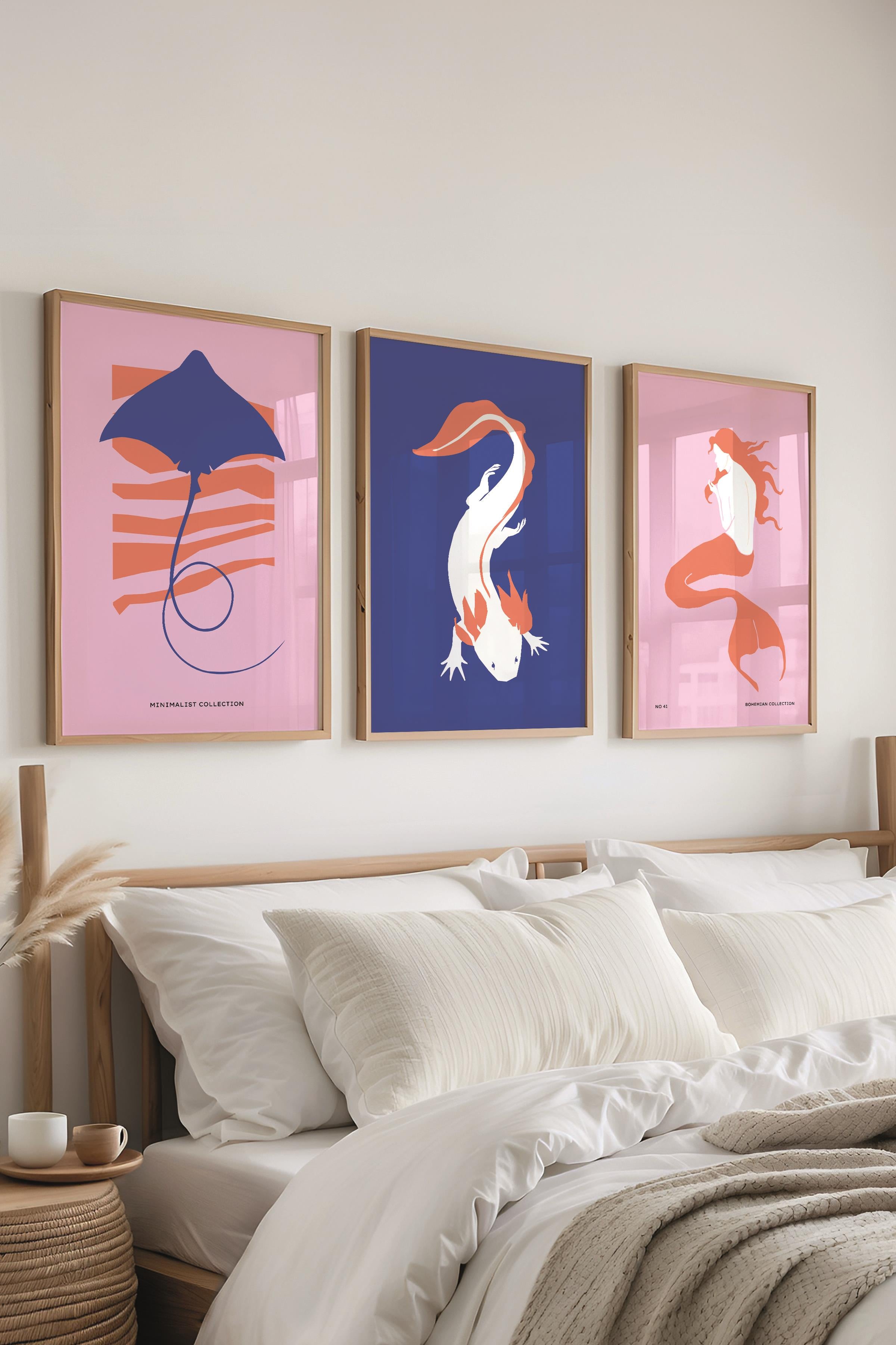 Çerçeveli Tablo Seti, 3 Adet Ahşap Çerçeve ve Minimalist Safari Temalı Poster Seti, No:300499