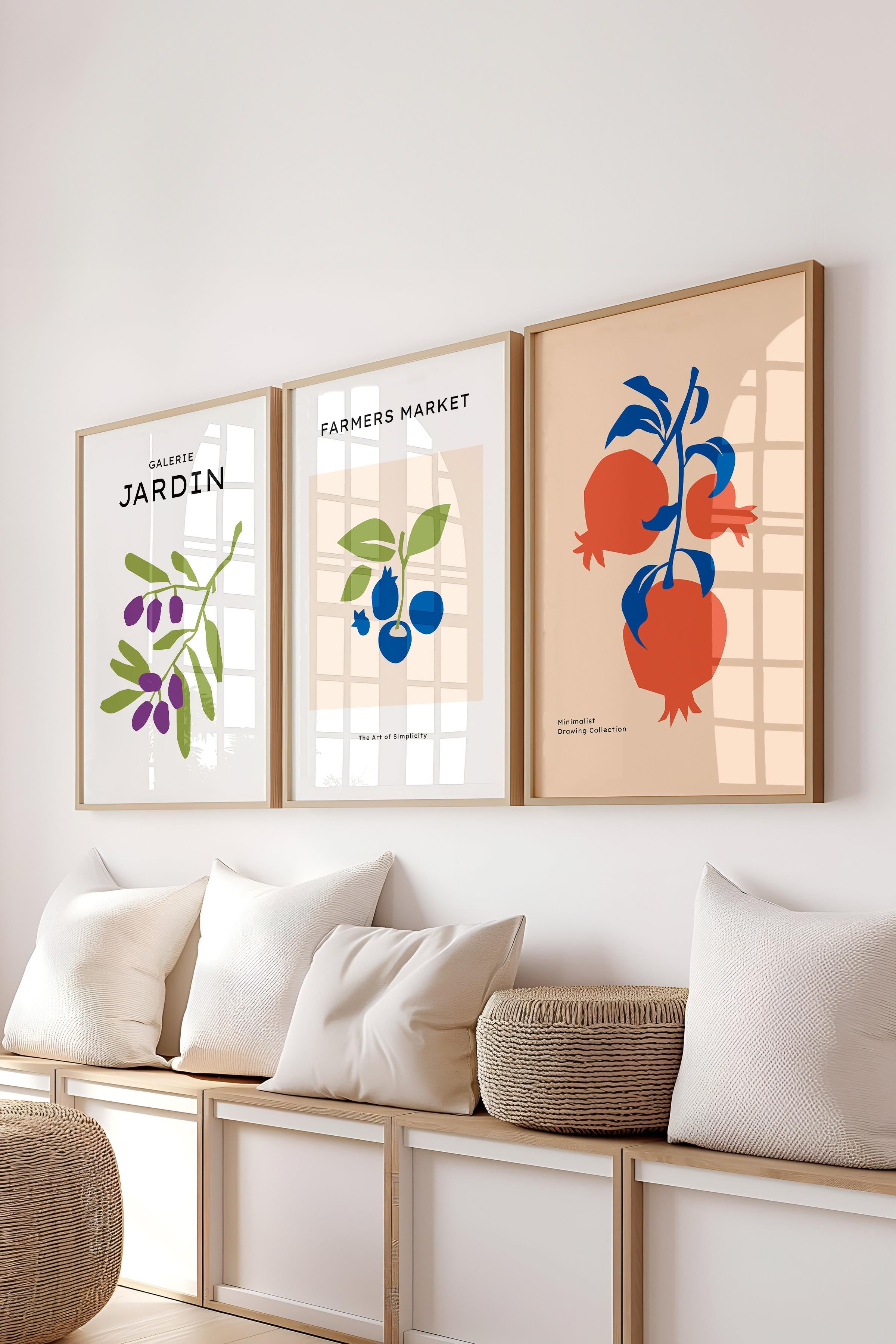 Çerçeveli Tablo Seti, 3 Adet Ahşap Çerçeve ve Minimalist Temalı Poster Seti, Duvar Tablosu No:300453