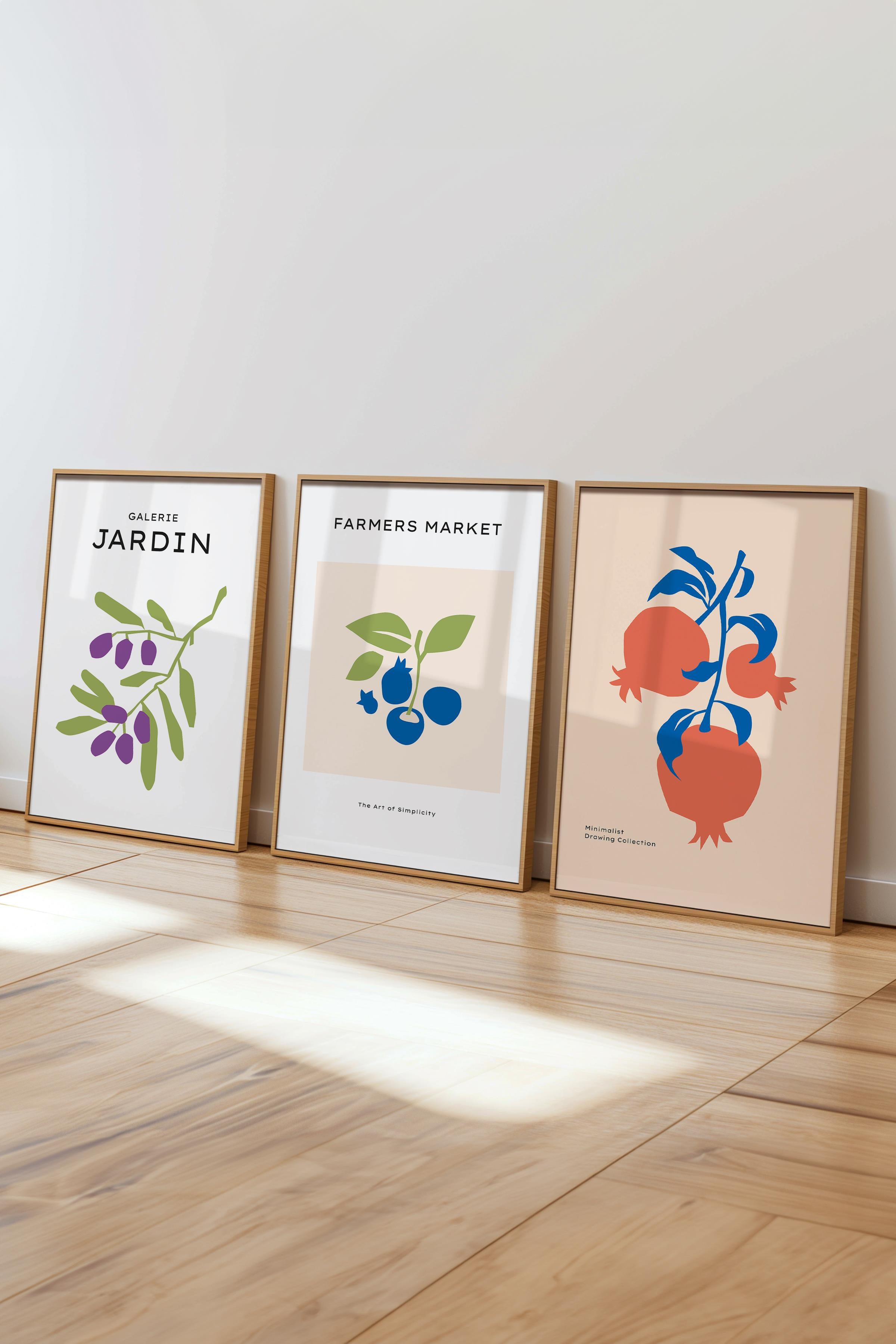 Çerçeveli Tablo Seti, 3 Adet Ahşap Çerçeve ve Minimalist Temalı Poster Seti, Duvar Tablosu No:300453