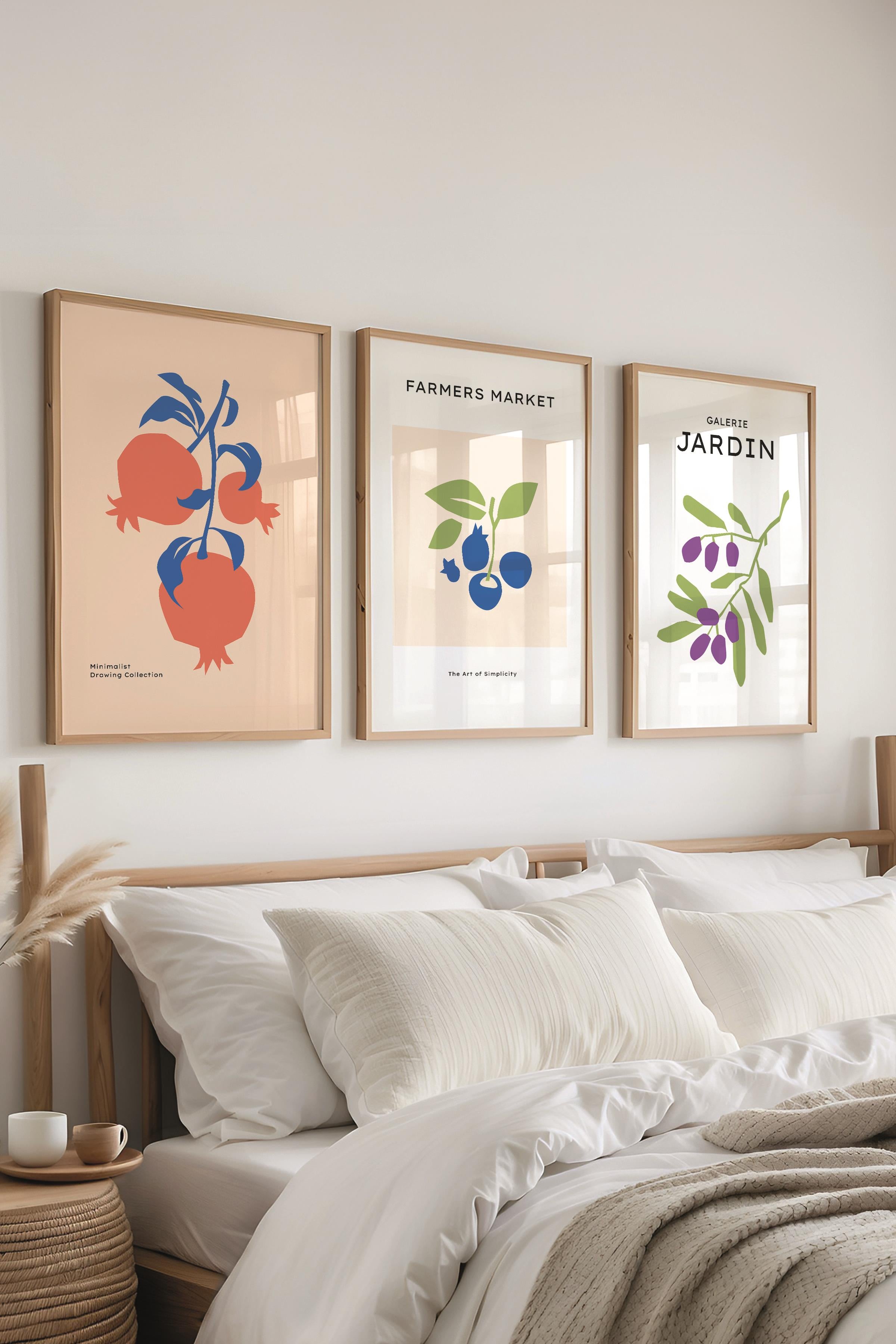 Çerçeveli Tablo Seti, 3 Adet Ahşap Çerçeve ve Minimalist Temalı Poster Seti, Duvar Tablosu No:300453