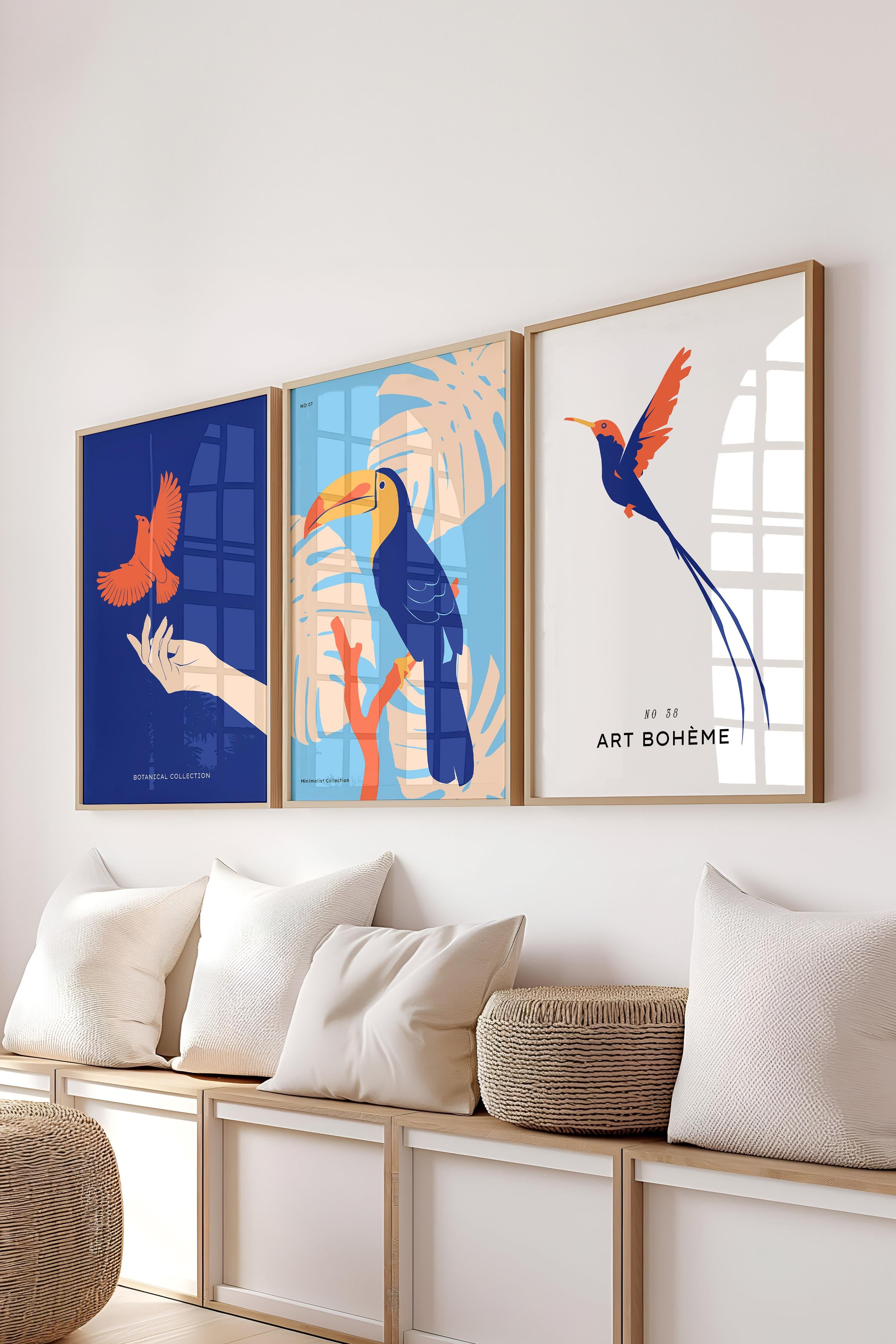 Çerçeveli Tablo Seti, 3 Adet Ahşap Çerçeve ve Minimalist Temalı Poster Seti, No:300491