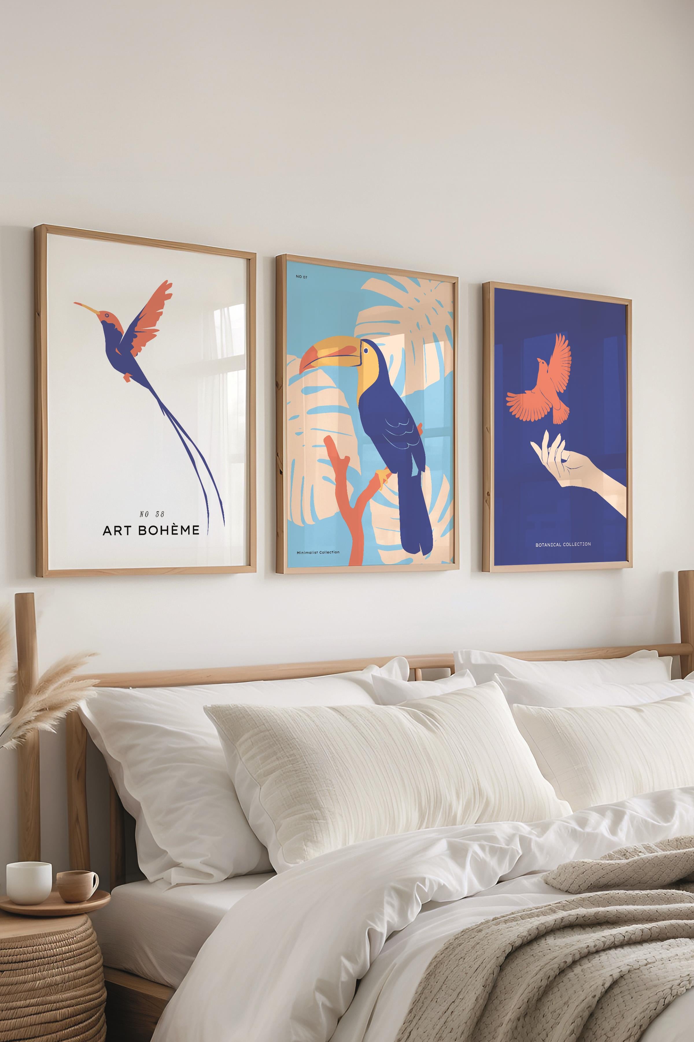 Çerçeveli Tablo Seti, 3 Adet Ahşap Çerçeve ve Minimalist Temalı Poster Seti, No:300491