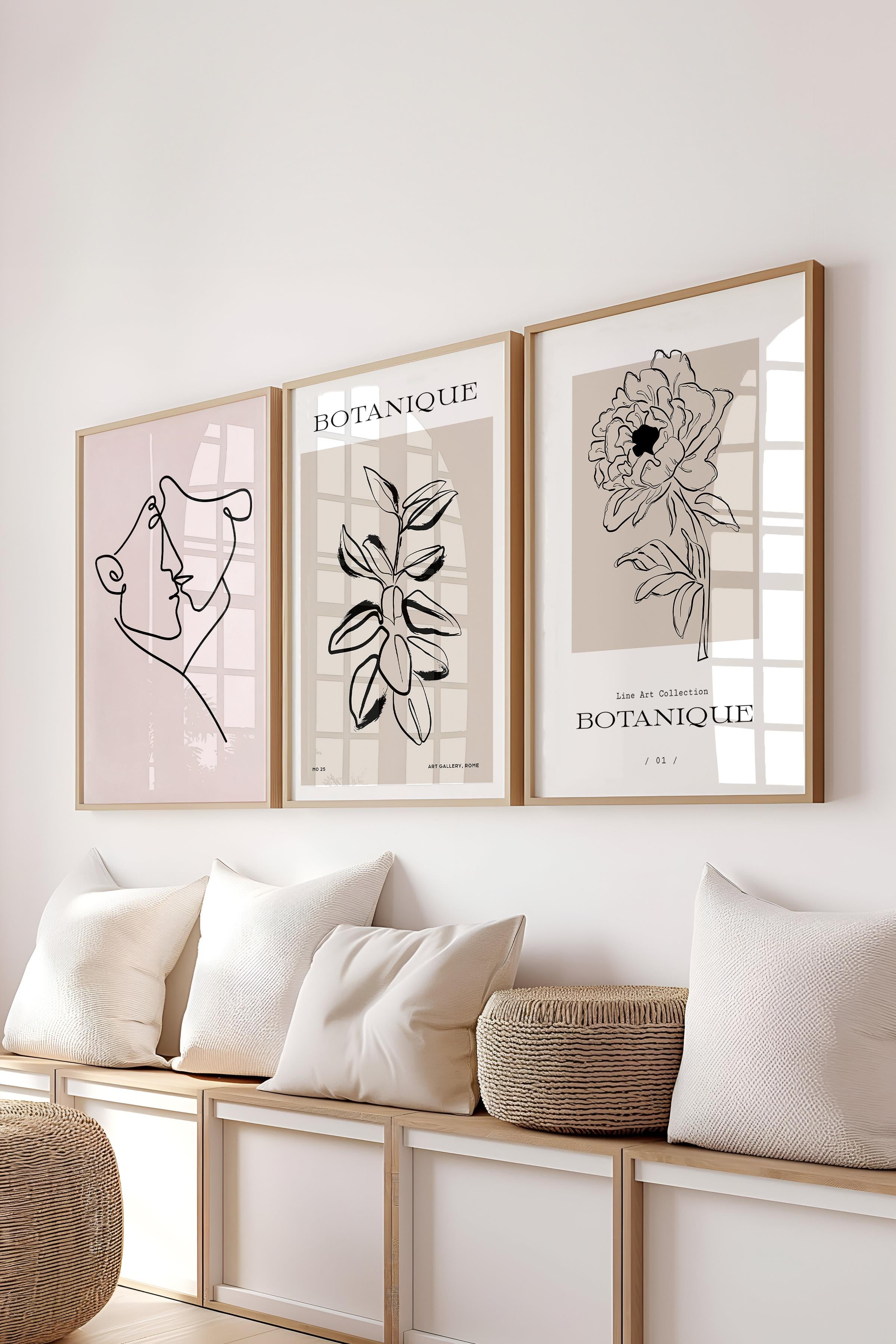 Çerçeveli Tablo Seti, 3 Adet Ahşap Çerçeve ve Minimalist Temalı Poster Seti, No:300561