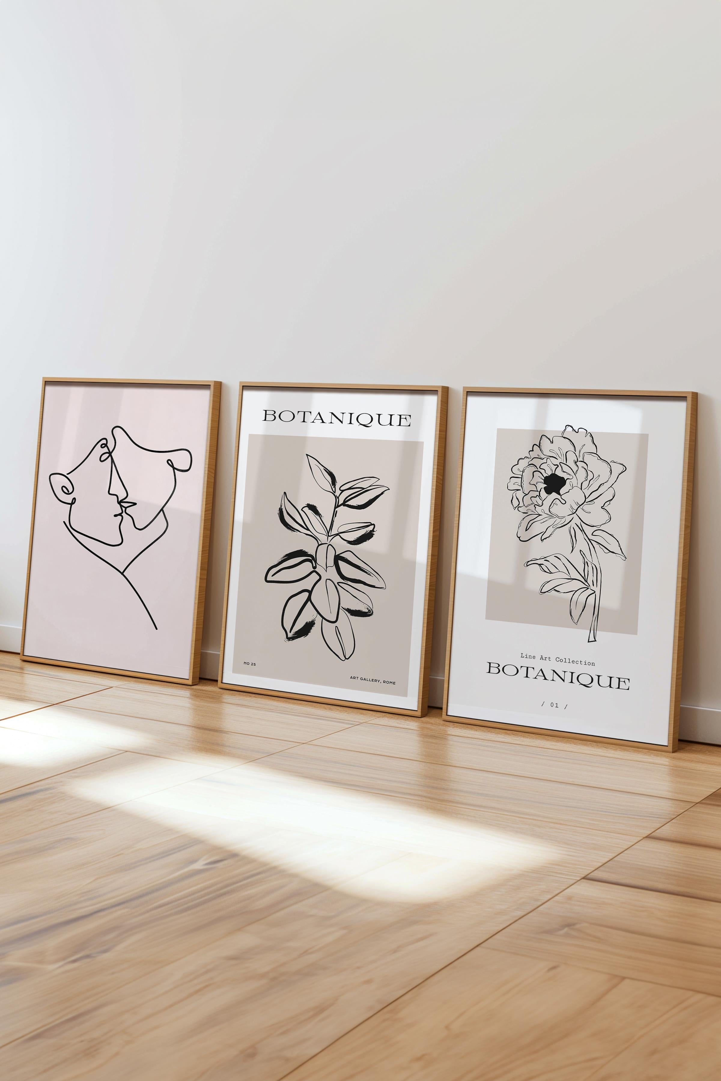 Çerçeveli Tablo Seti, 3 Adet Ahşap Çerçeve ve Minimalist Temalı Poster Seti, No:300561