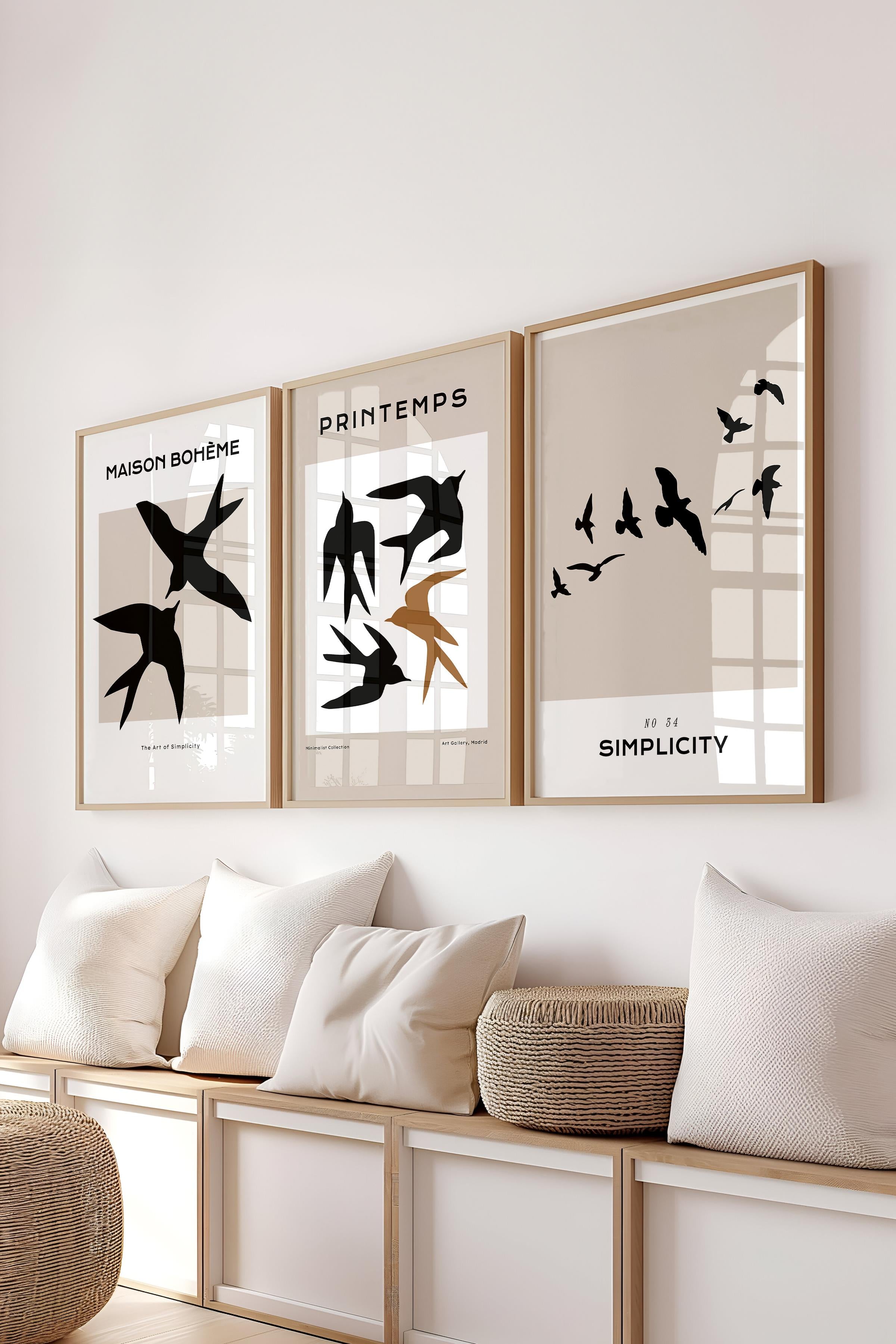 Çerçeveli Tablo Seti, 3 Adet Ahşap Çerçeve ve Minimalist Temalı Poster Seti, No:300562