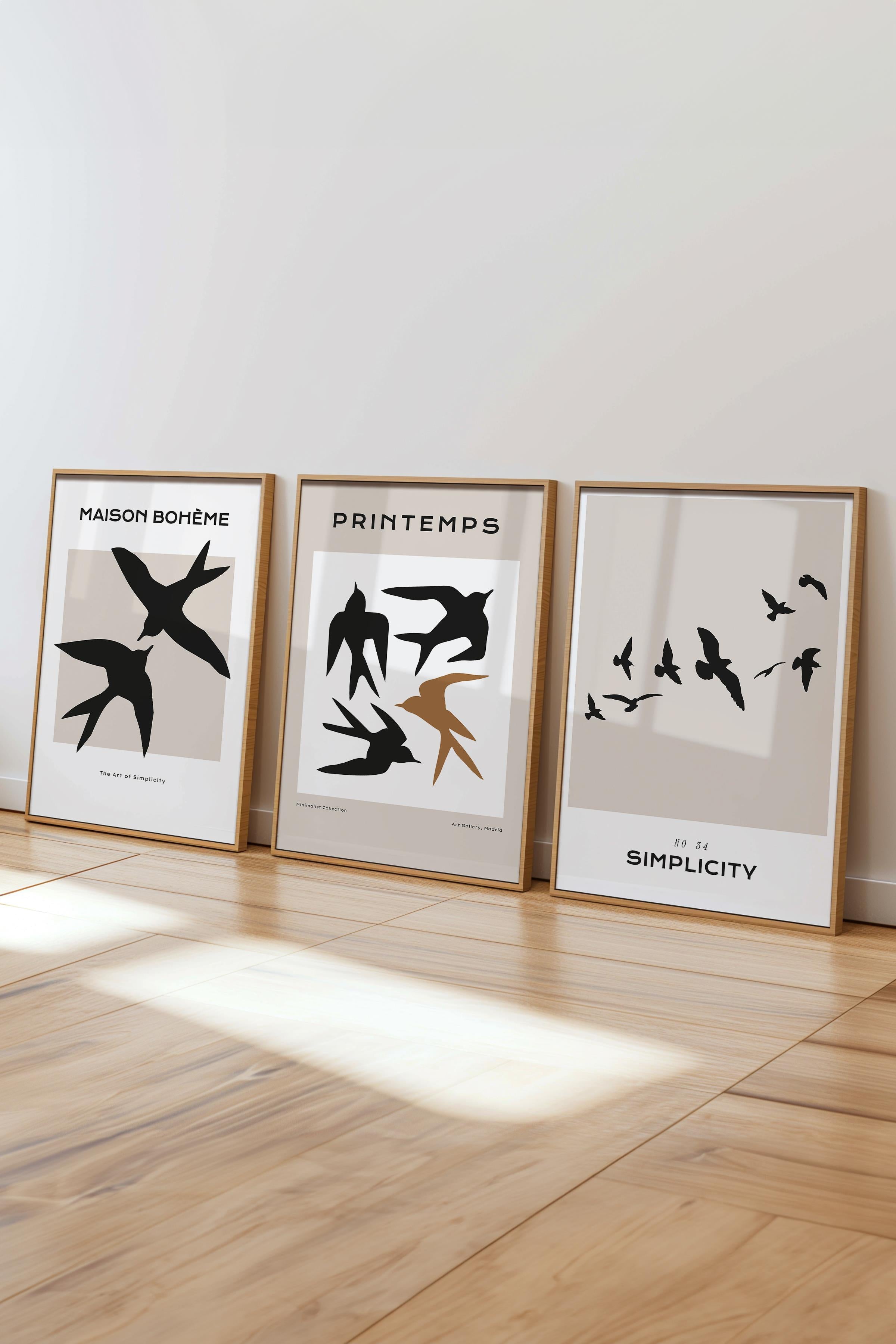 Çerçeveli Tablo Seti, 3 Adet Ahşap Çerçeve ve Minimalist Temalı Poster Seti, No:300562