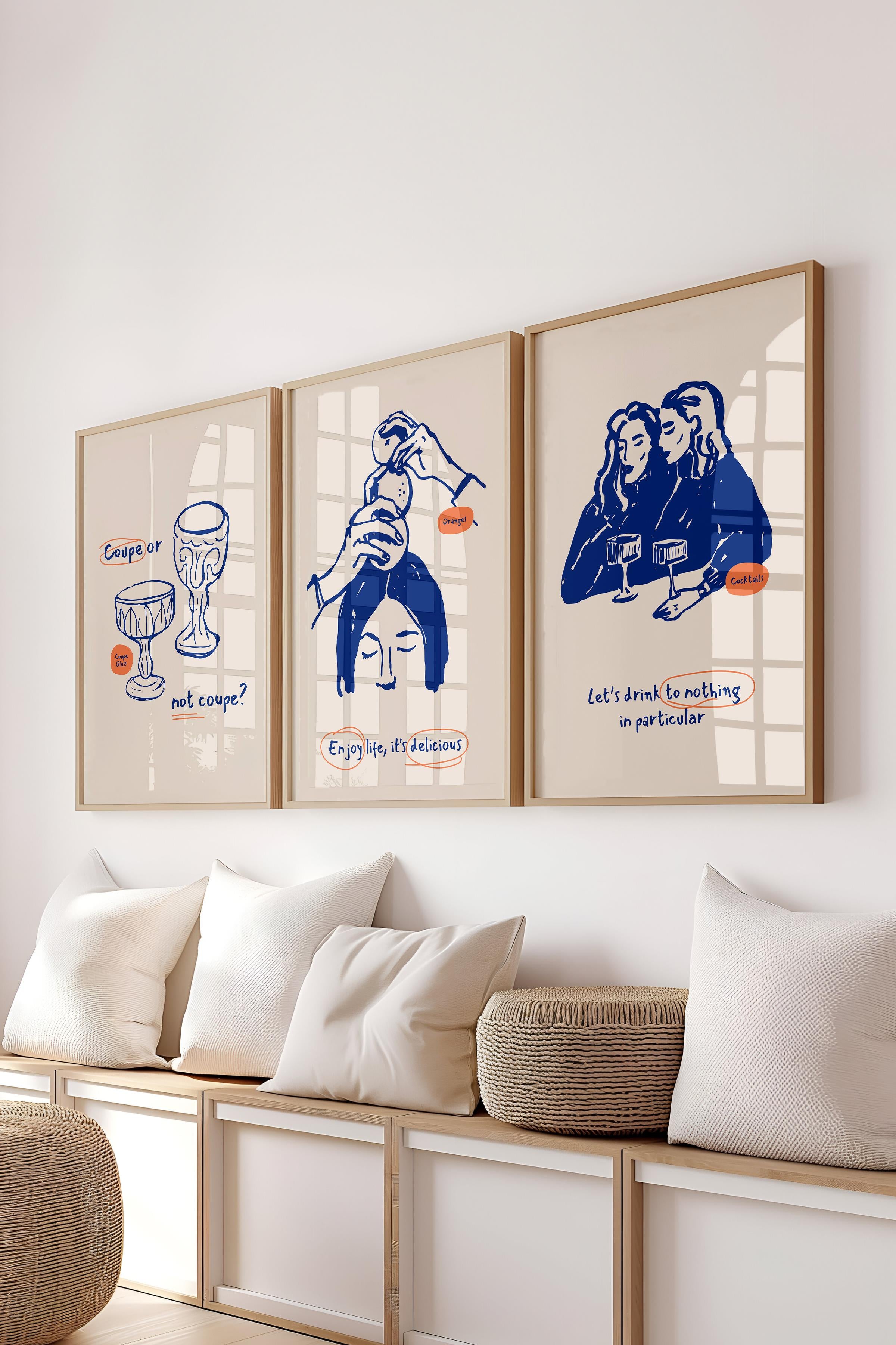 Çerçeveli Tablo Seti, 3 Adet Ahşap Çerçeve ve Minimalist Yemek Temalı Poster Seti, No:300551