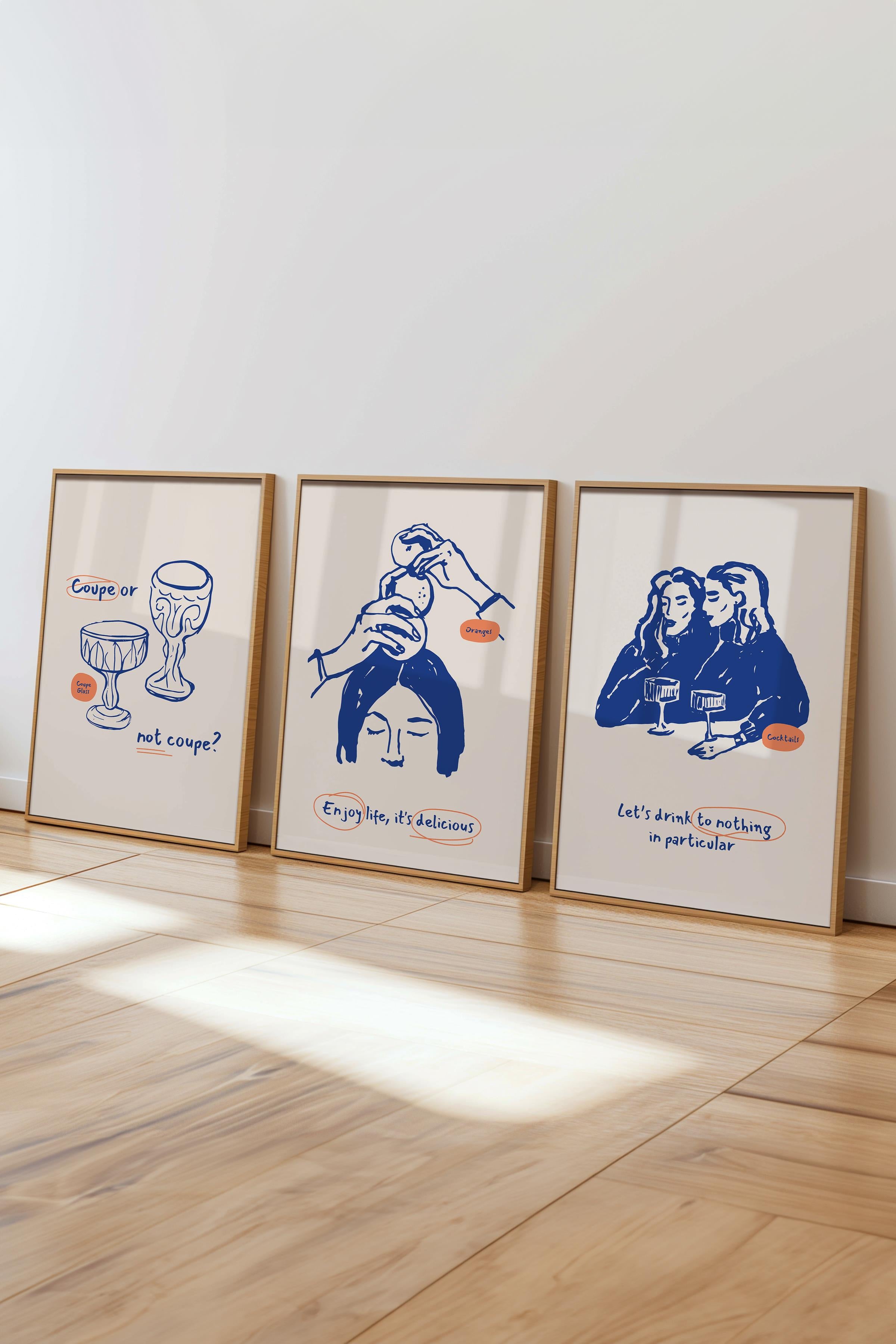 Çerçeveli Tablo Seti, 3 Adet Ahşap Çerçeve ve Minimalist Yemek Temalı Poster Seti, No:300551